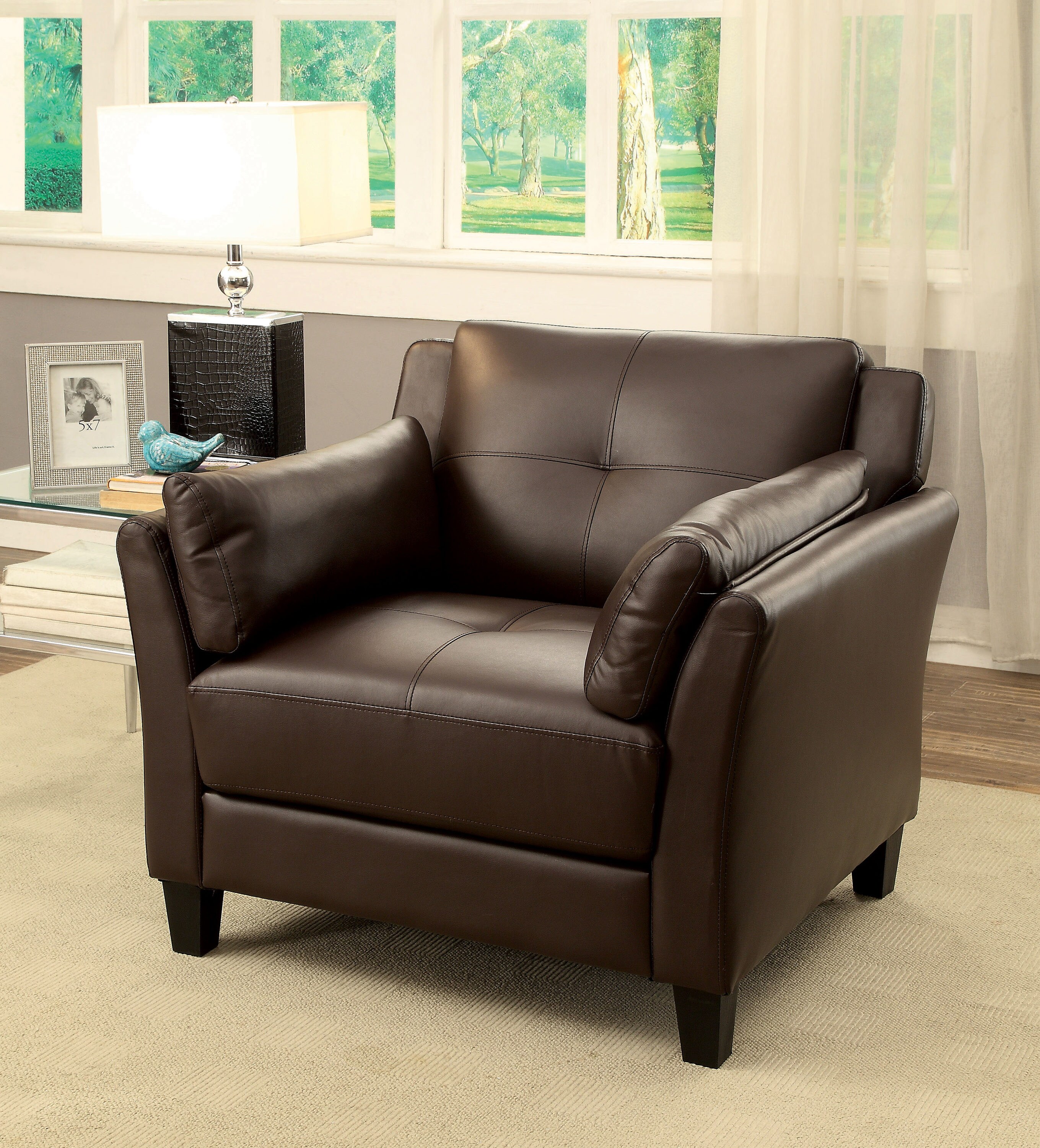 Furniture of America IDF-6717BR-CH 2 Rutland Modern Brown Faux Leather Accent Chair