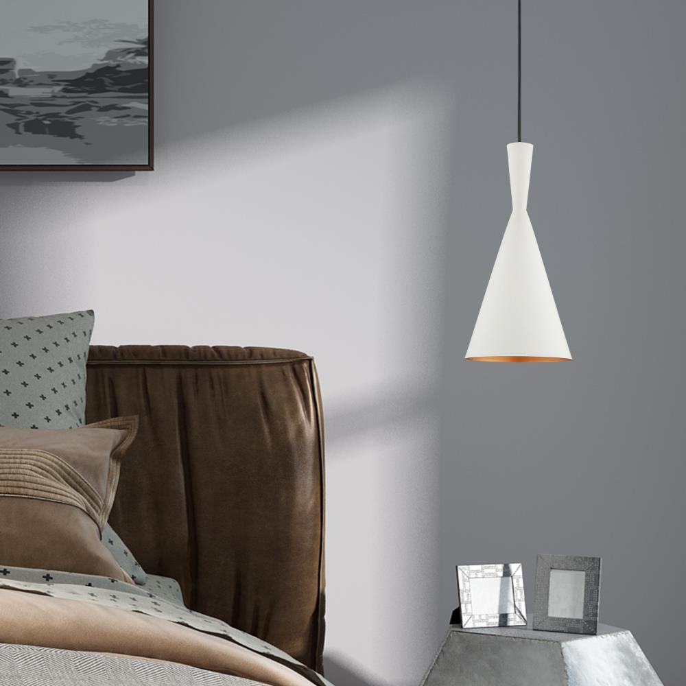 Mini Dual-Cone Pendant Light in White with Gold Interior Finish