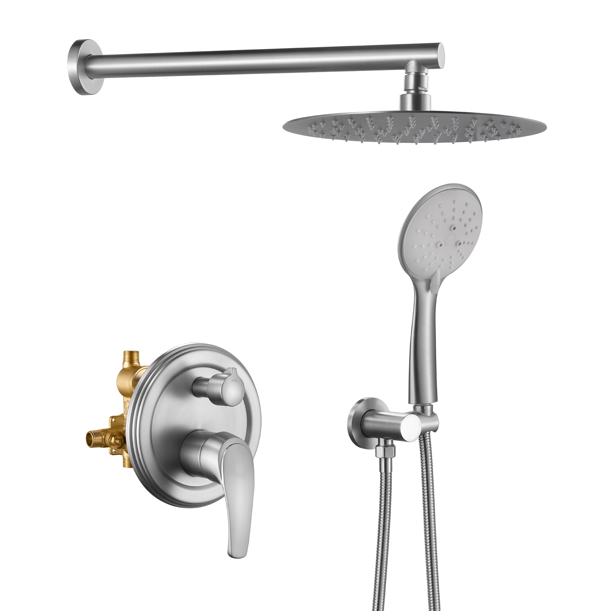 Nestfair SMD0402N 5 -Spray Brushed Nickel 10-in Round Dual/Combo Rain Shower Head 1.8 GPM
