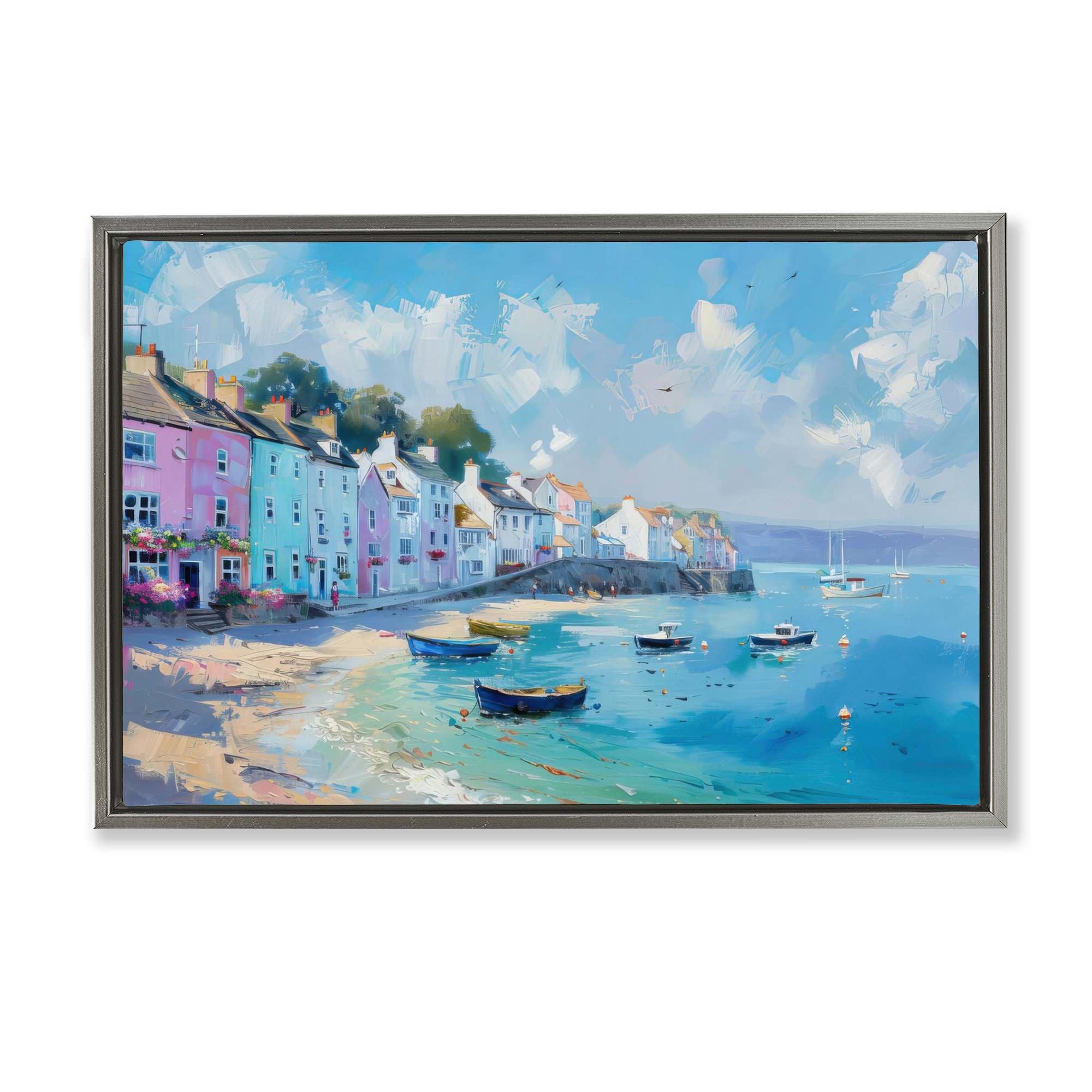 Stupell Industries BT-724-FFL-16X24 Seaside Village Cottages Gray Framed Floater Canvas Wall Art By LSR Design Studio 25 x 17
