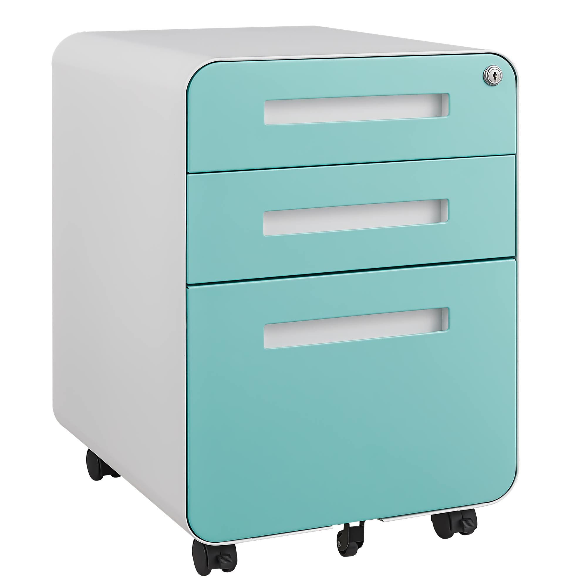 Boyel Living BL-YL29967 White and Blue Simple Style 3 Drawer Mobile File Cabinet Under Desk Office for Legal/Letter/A4 Files