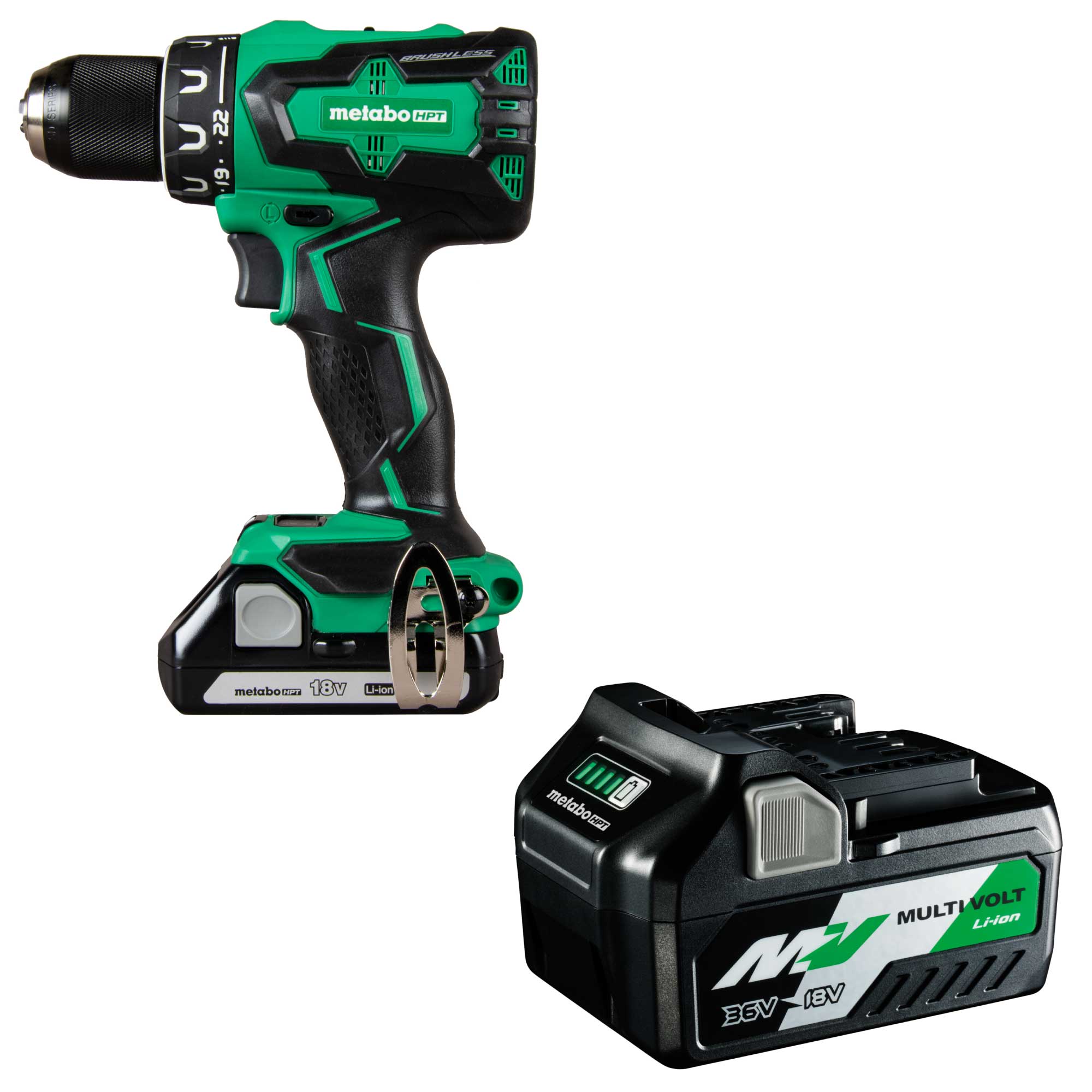 Metabo HPT MultiVolt 18-Volt 1/2-in Brushless Cordless Drill (2-batteries included and charger included) with MultiVolt 2.5Ah/5.0Ah Power Tool Battery