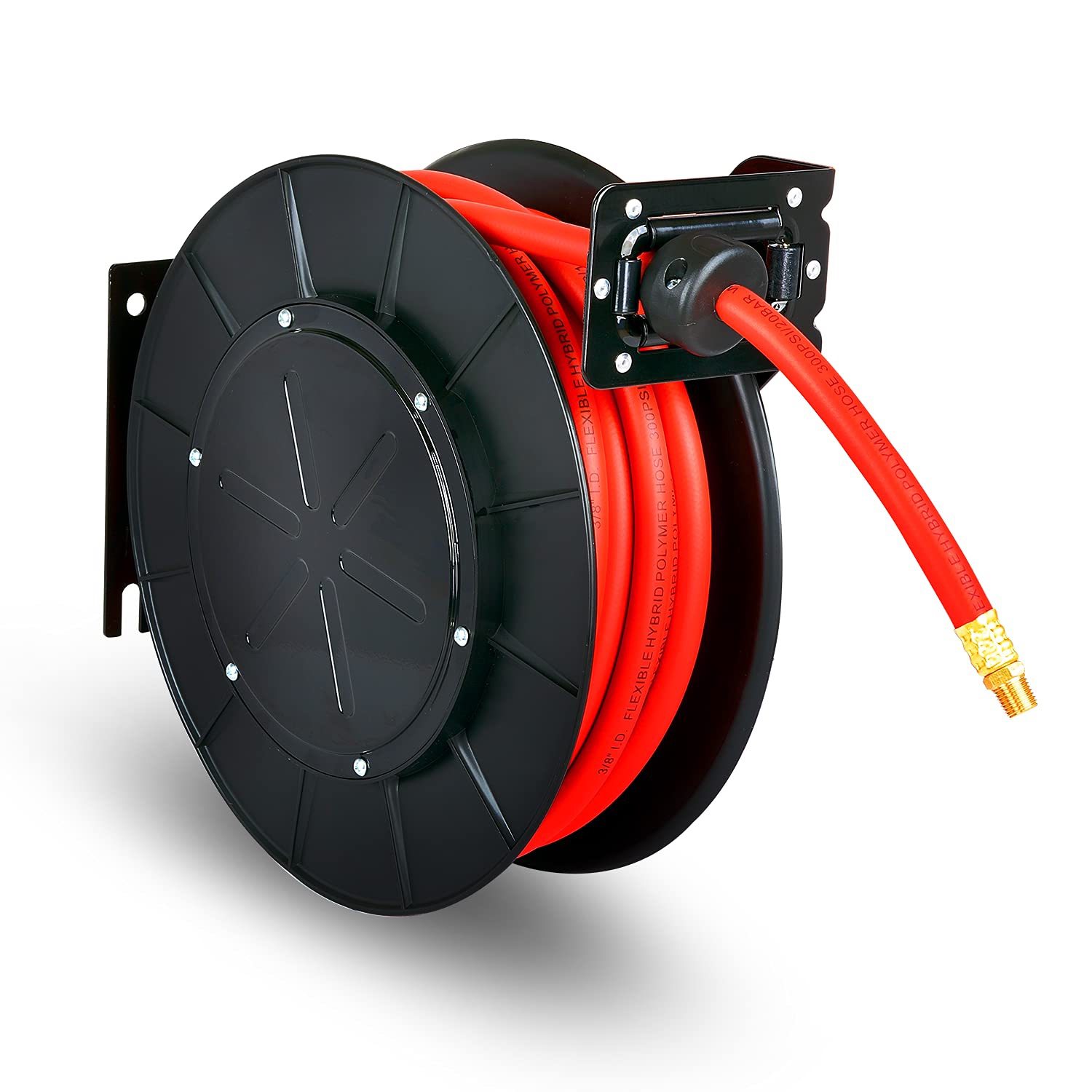 Reelworks Professional Air Hose Reel Single Arm Mount- 3/8 In X 50 Ft, 300  Psi, 3/8 In Mnpt Fittings in the Air Compressor Hoses department at