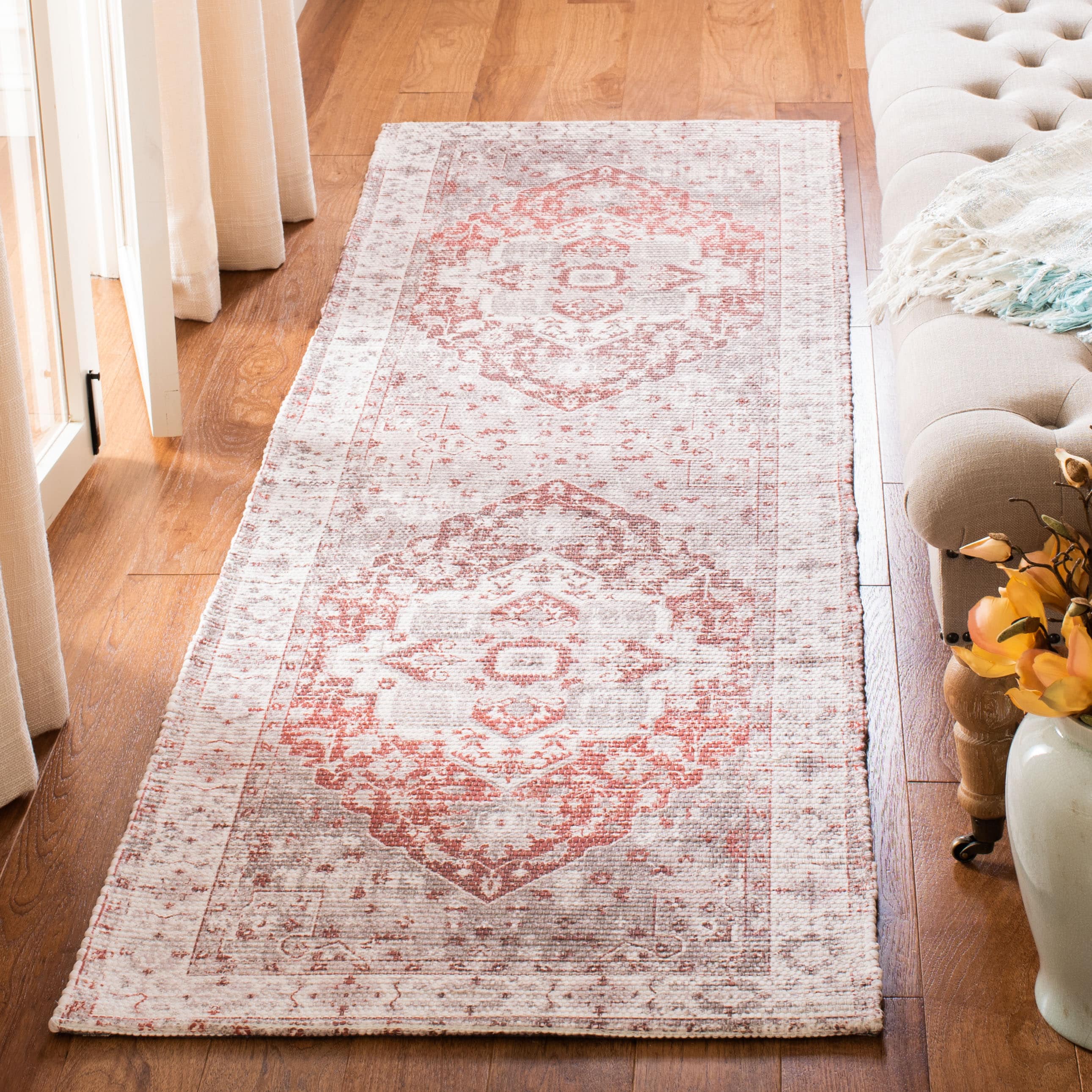 Safavieh SFN389A-28 Saffron Frida 2 x 8 (ft) Loomed Polyester Ivory/Rust Rectangular Indoor Distressed/Overdyed Vintage Runner rug