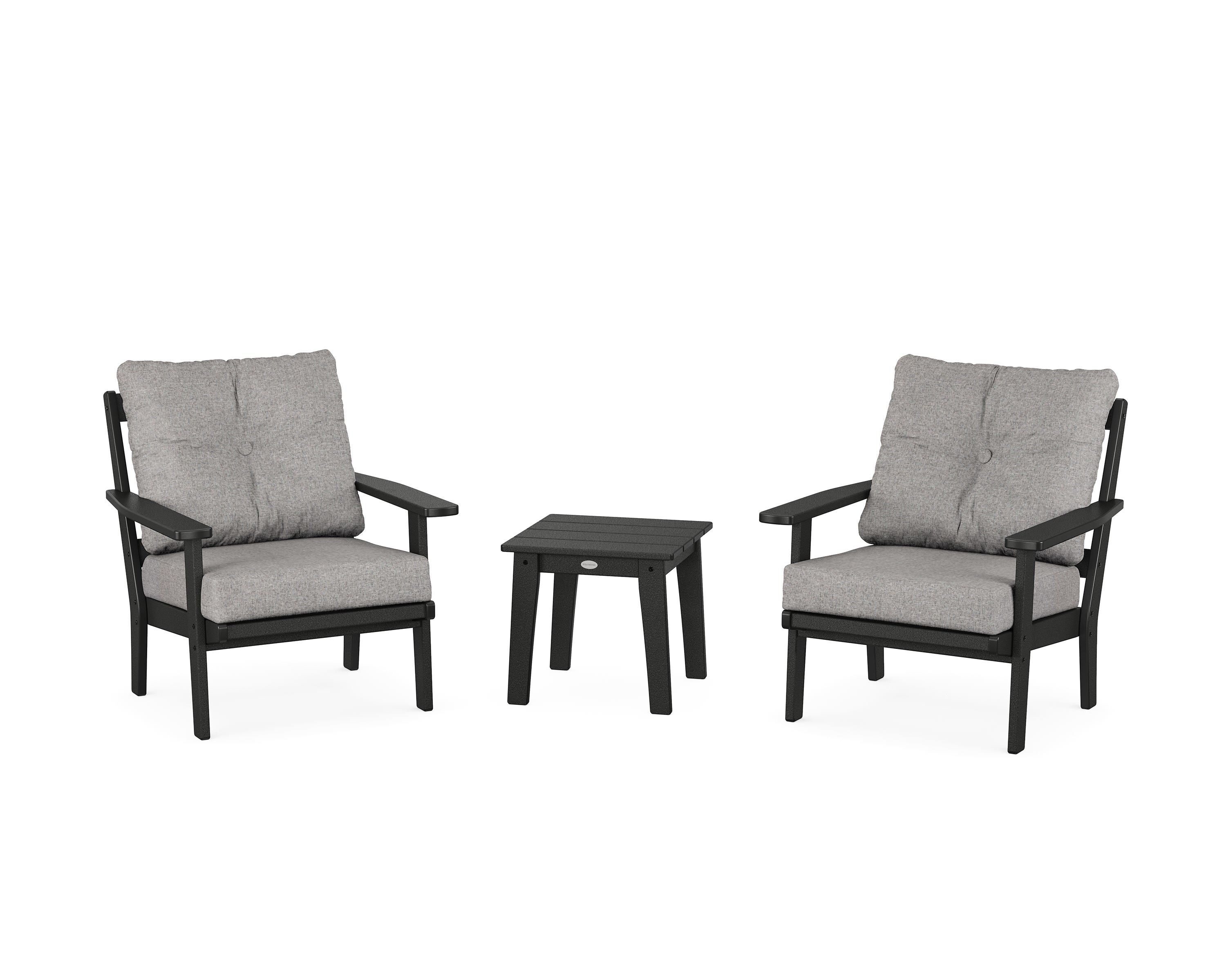 POLYWOOD PWS2143-2-BL145980 Prairie 3 -Piece Patio Conversation Set with Gray Cushions