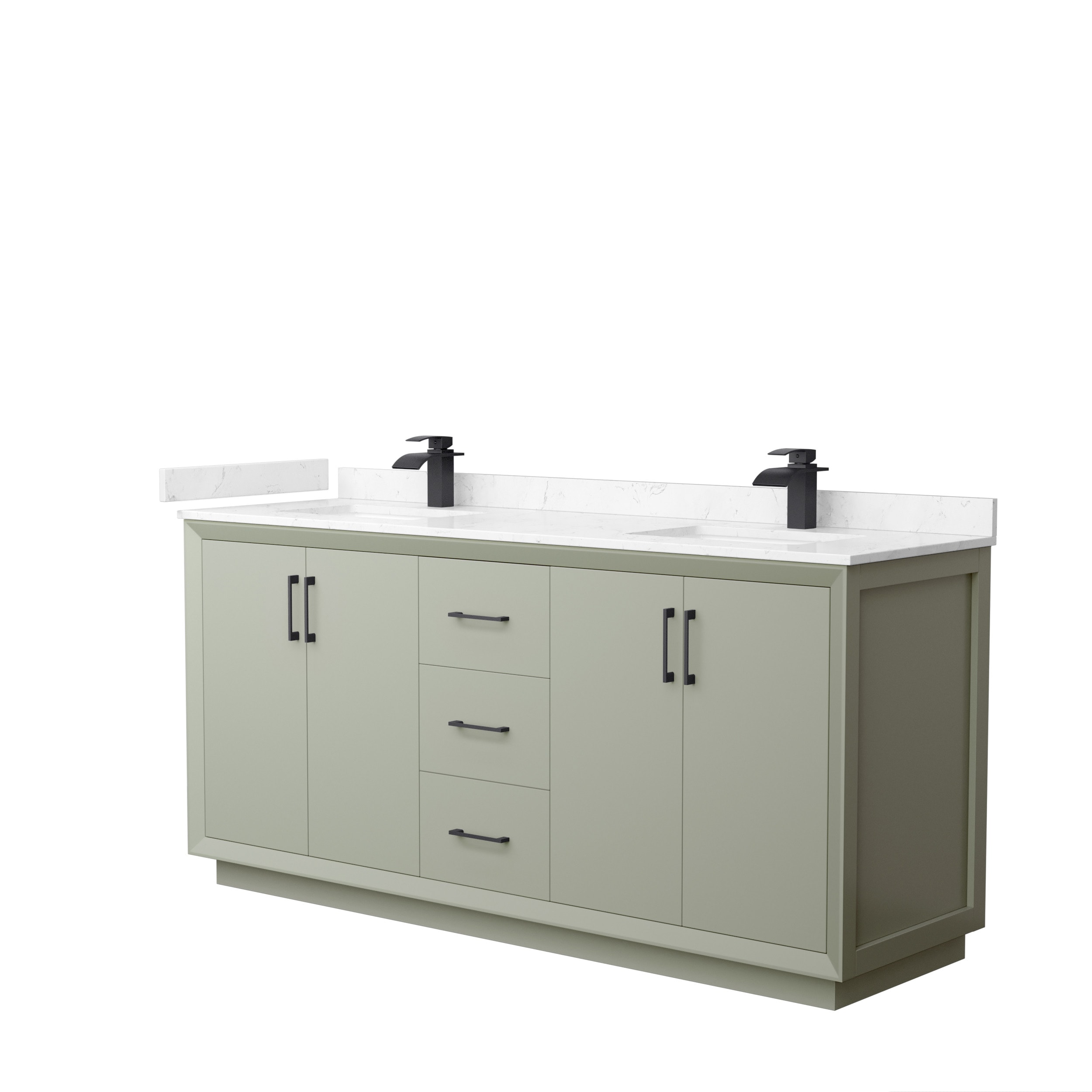 Wyndham Collection WCF414172DLBC2UNSMXX Strada 72-in Light Green with Matte Black Trim Undermount Double sink Bathroom Vanity with Carrara cultured marble Cultured marble Top