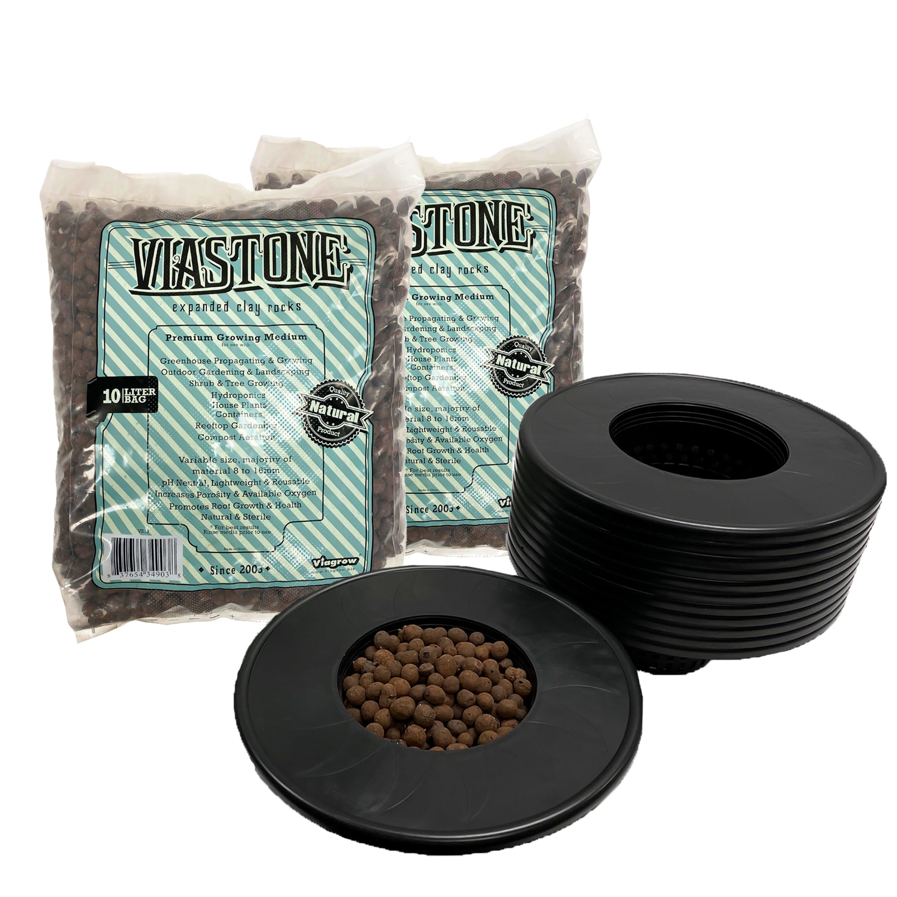 Viagrow V6ML12-VS10-2 6" Black Bucket Lid Insert + 10L Grow Rocks x 12 Planting/Growing accessory