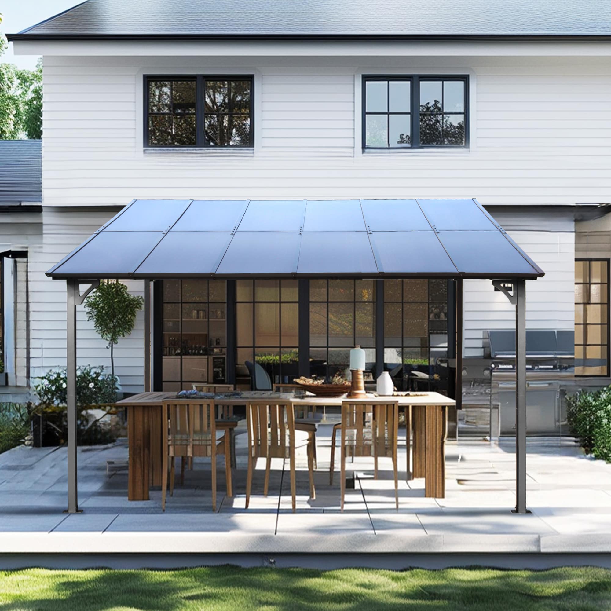 Gaierptone CRXOUFFTZFQ 10-ft x 12-ft Gray Rectangle Semi-permanent Gazebo with Hardtop Roof