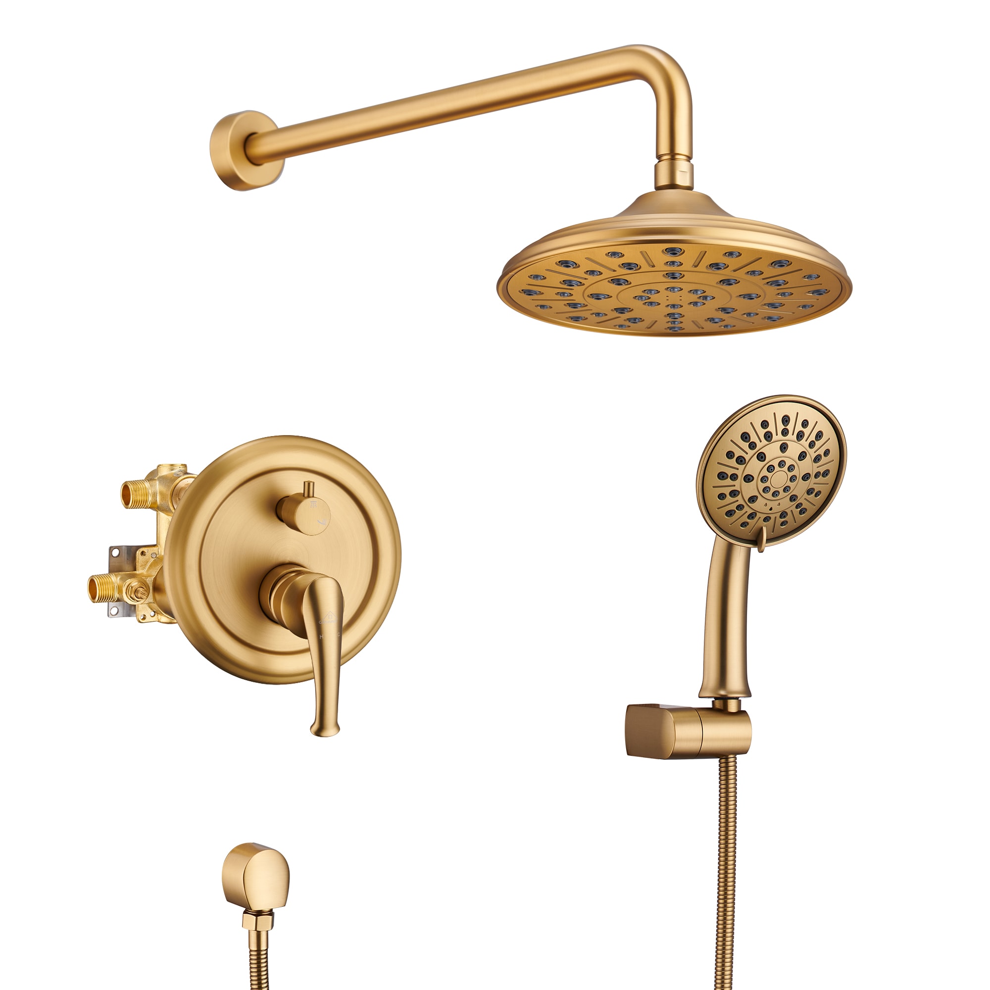 Clihome CHMS-12BN-A3809 Brushed Gold 8.3-in Dual Head Built-In Shower Faucet System with 2-way Diverter ( Pressure-balanced Valve Included )