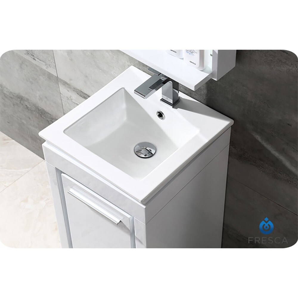 16" White Ceramic Top Modern Bathroom Vanity