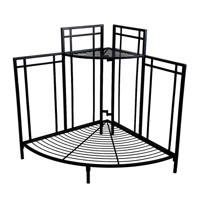 Black Outdoor Corner Steel Plant Stand, Patio Plant Stands