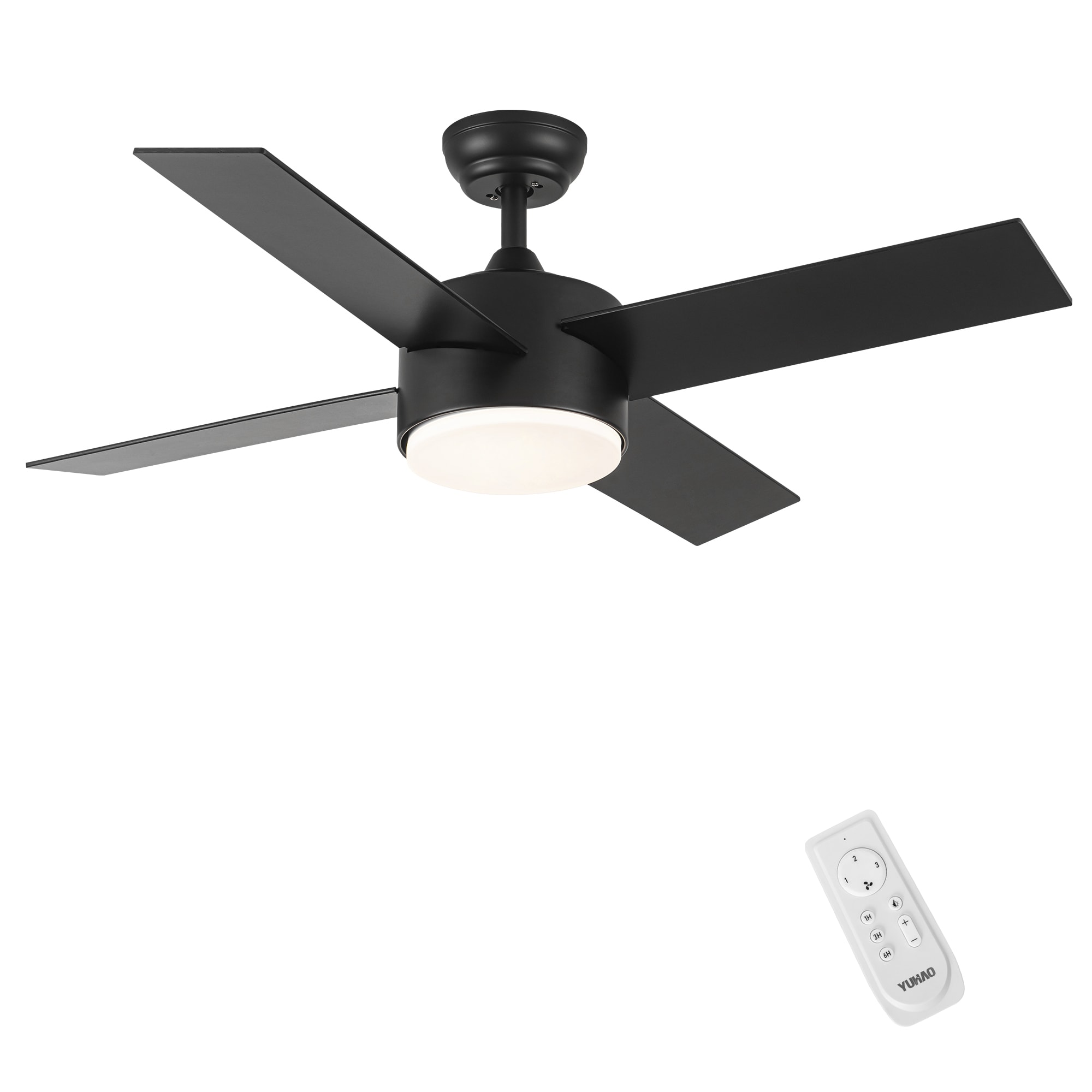 Flynama YC-L-55947 44-in Integrated LED Black with Black Blades Ceiling Fan With Light - Remote Included ( 4 -Blade )