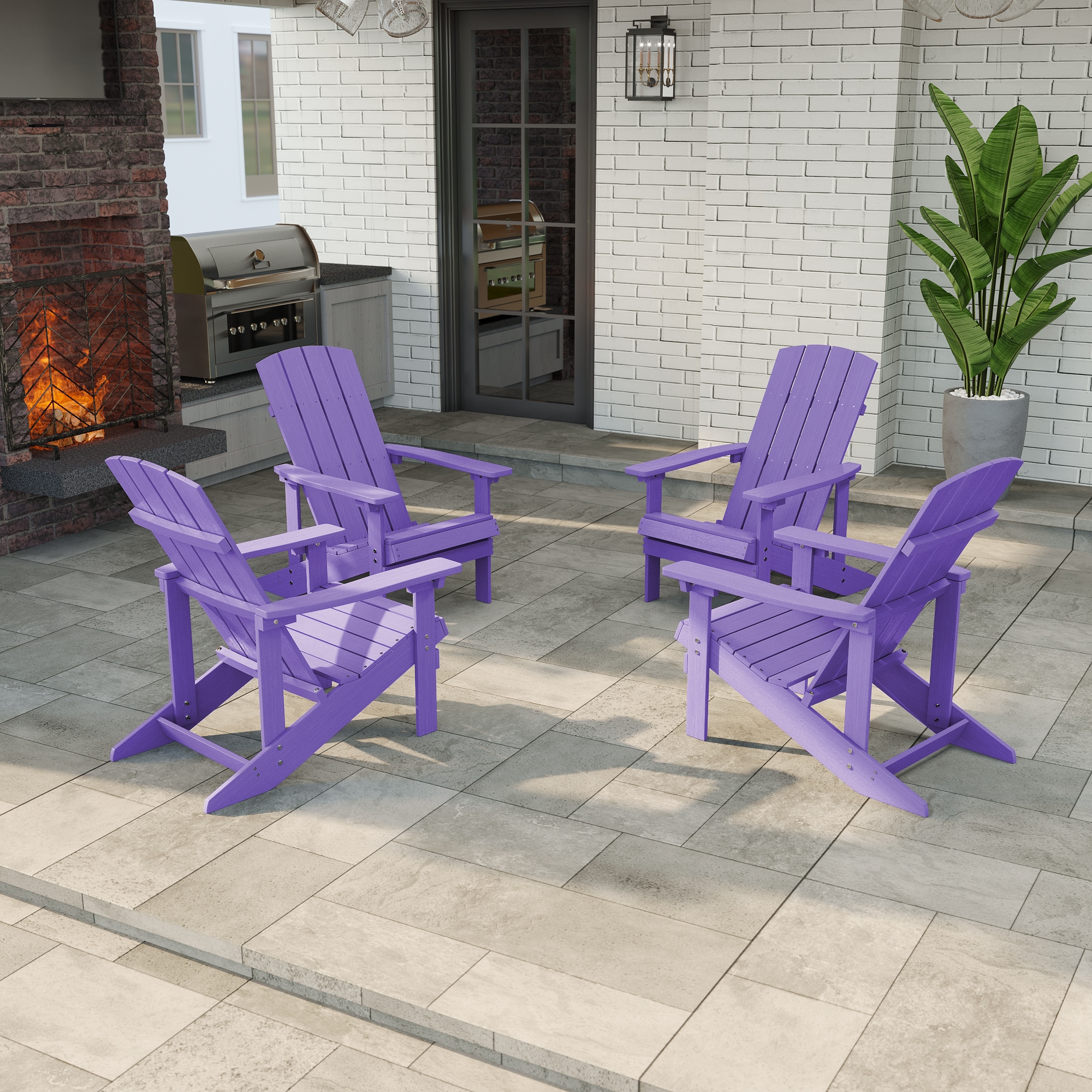 ACEGOSES LW-SM-B9-PU-4 Adirondack Chair Set of 4 Purple Stationary Adirondack Chair with Slat Seat