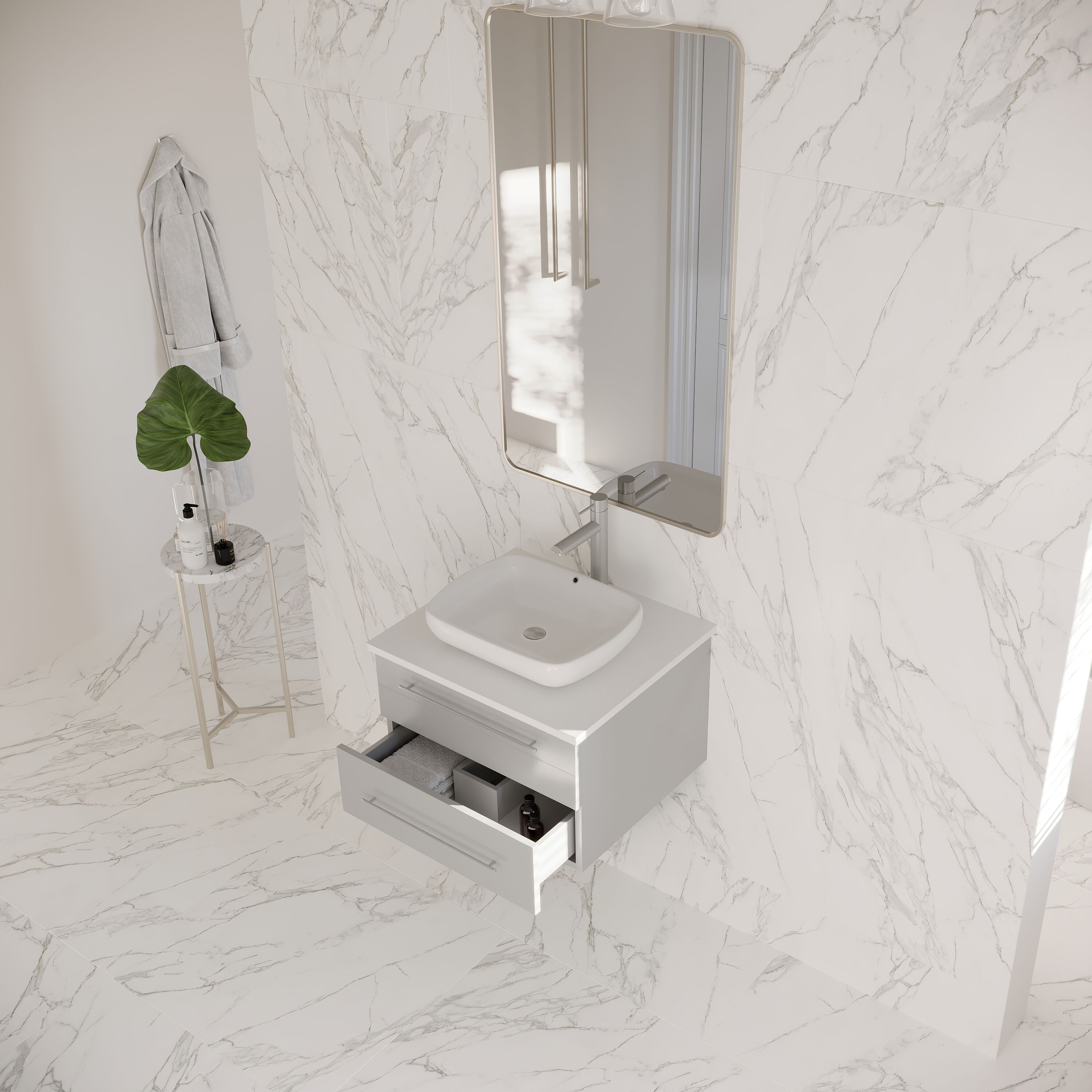Lucera 24" Gray Quartz Stone Wall Mount Vanity with Vessel Sink