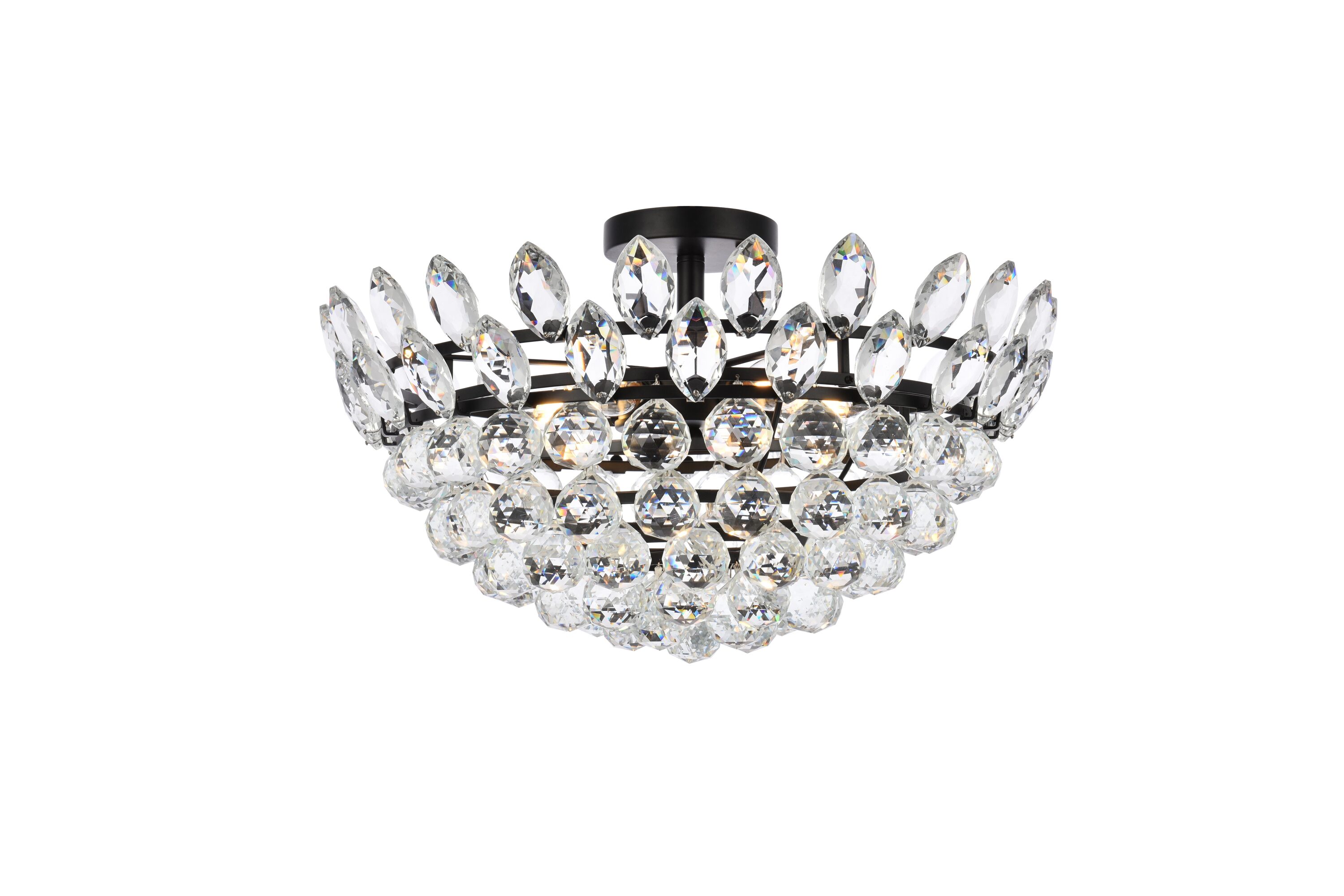 Emilia 20" Black Iron and Crystal Flush Mount