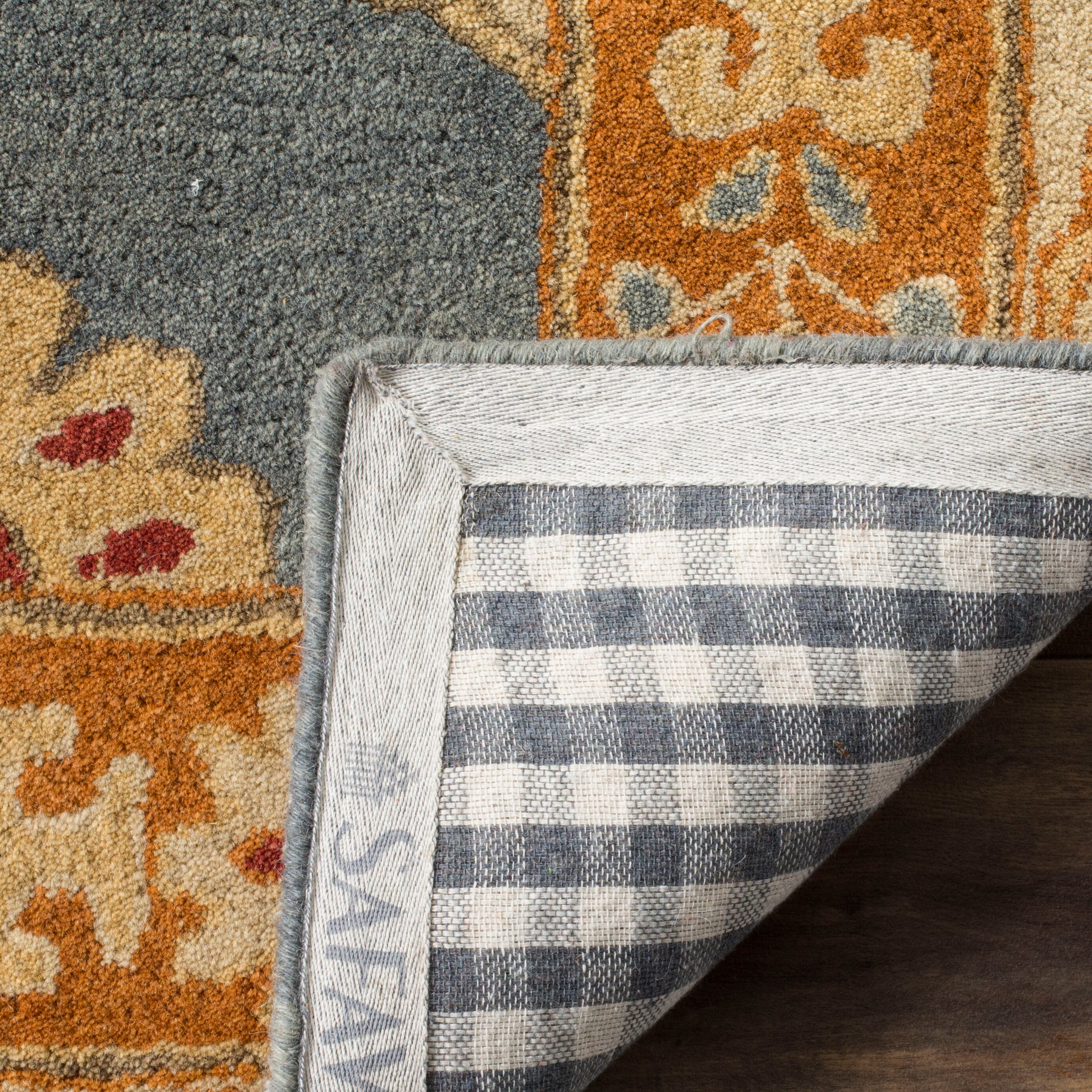 Elegant Heritage Blue Square Tufted Wool Area Rug 6'x6'
