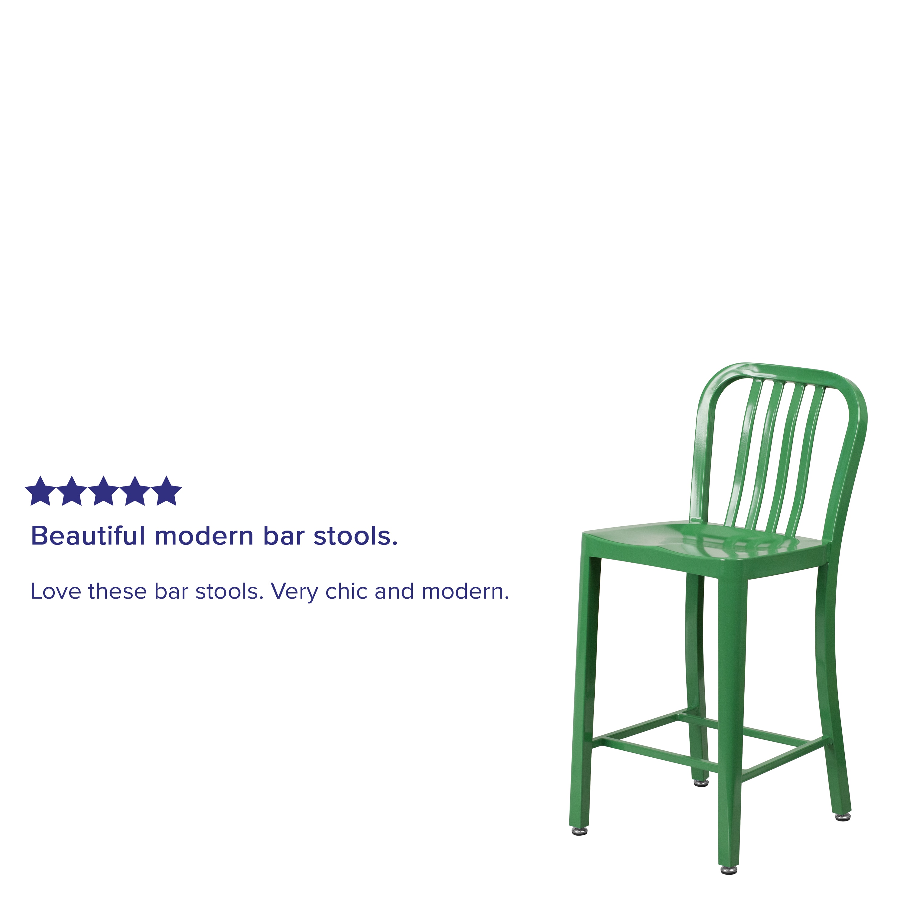 Green Metal 24" Counter Height Stool with Slat Back