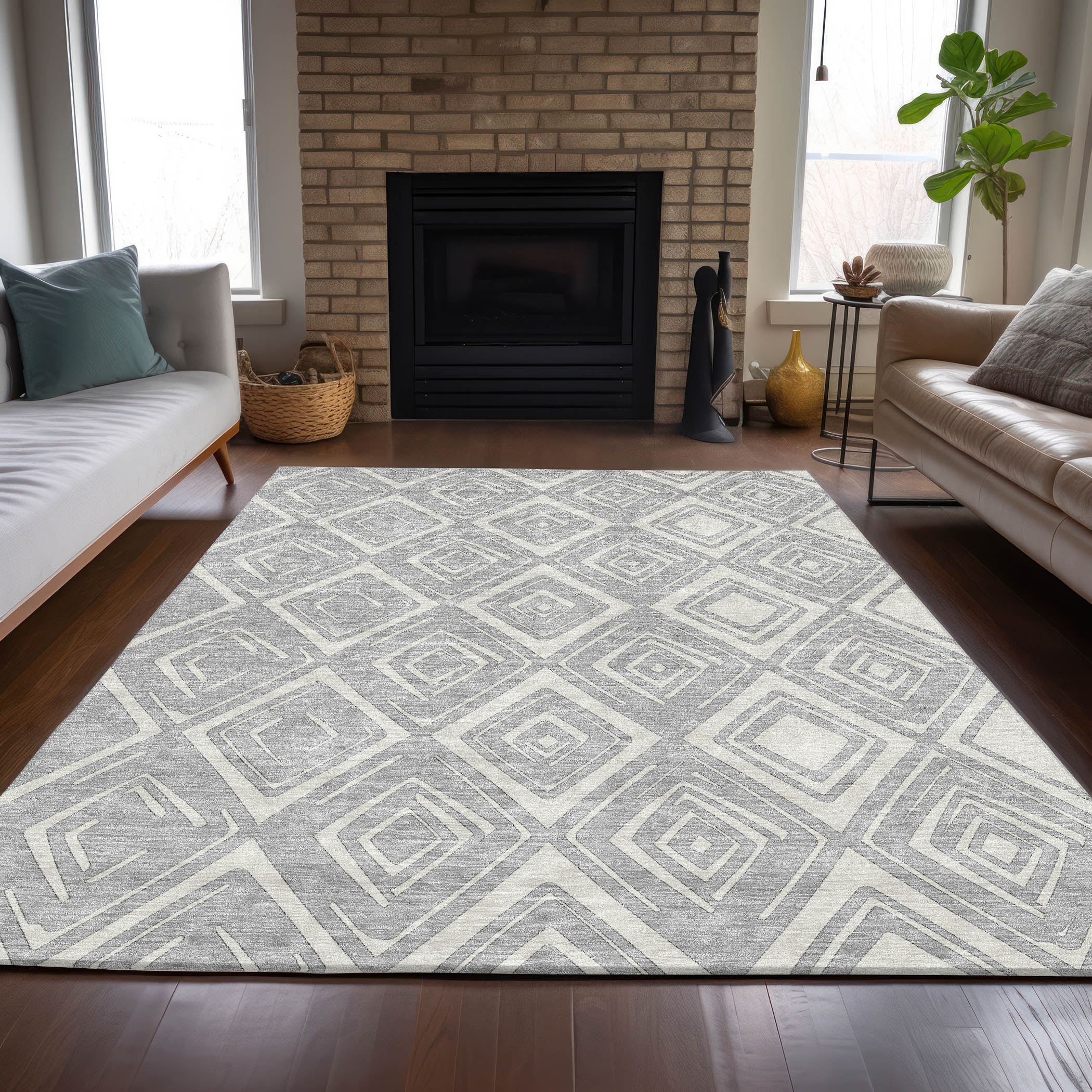 Addison Rugs ACN737SV5X8 Chantille ACN737SV 5 x 7 (ft) Polyester Silver Rectangular Indoor/Outdoor Geometric Machine washable Area rug