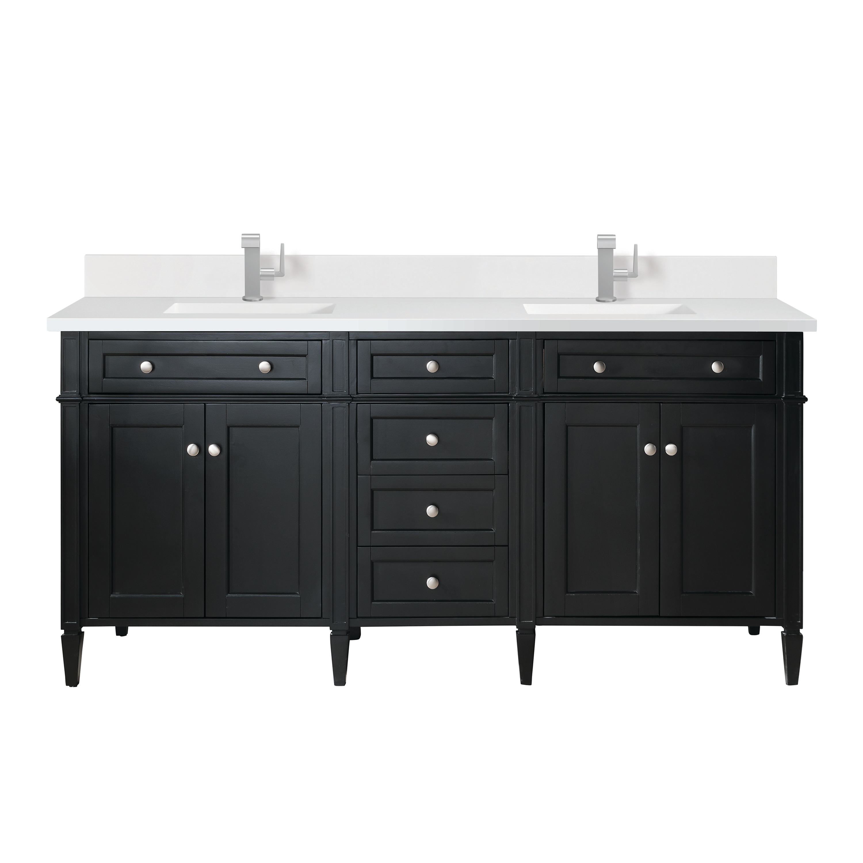 James Martin Vanities 650-V72-BKO-1WZ Brittany 72-in Black Onyx Undermount Double Sink Bathroom Vanity with White Zeus Quartz Top