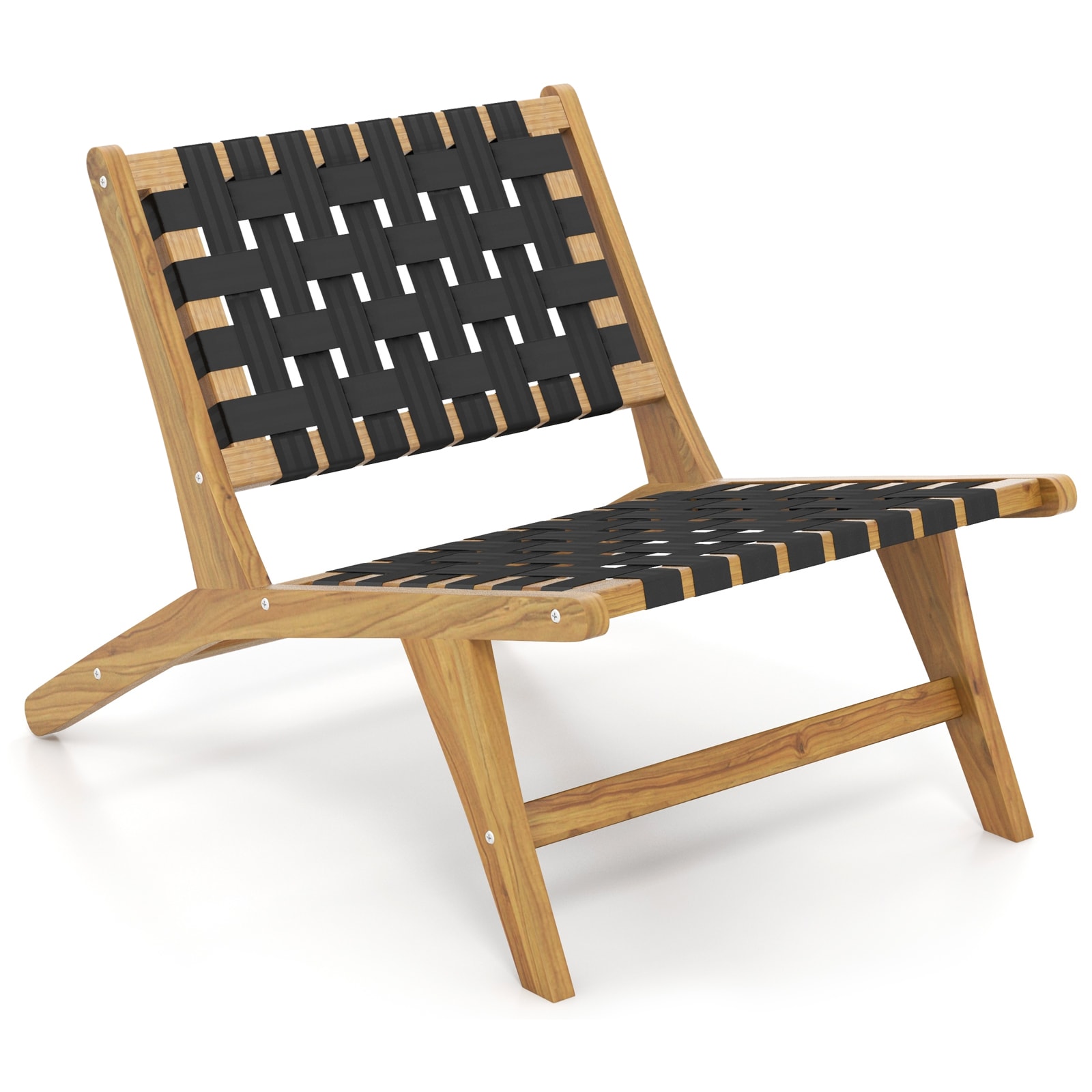 Slickblue 1-Piece Natural and Black Teak Wood Outdoor Accent Chair with Woven Webbing for Indoor or Outdoor Use
