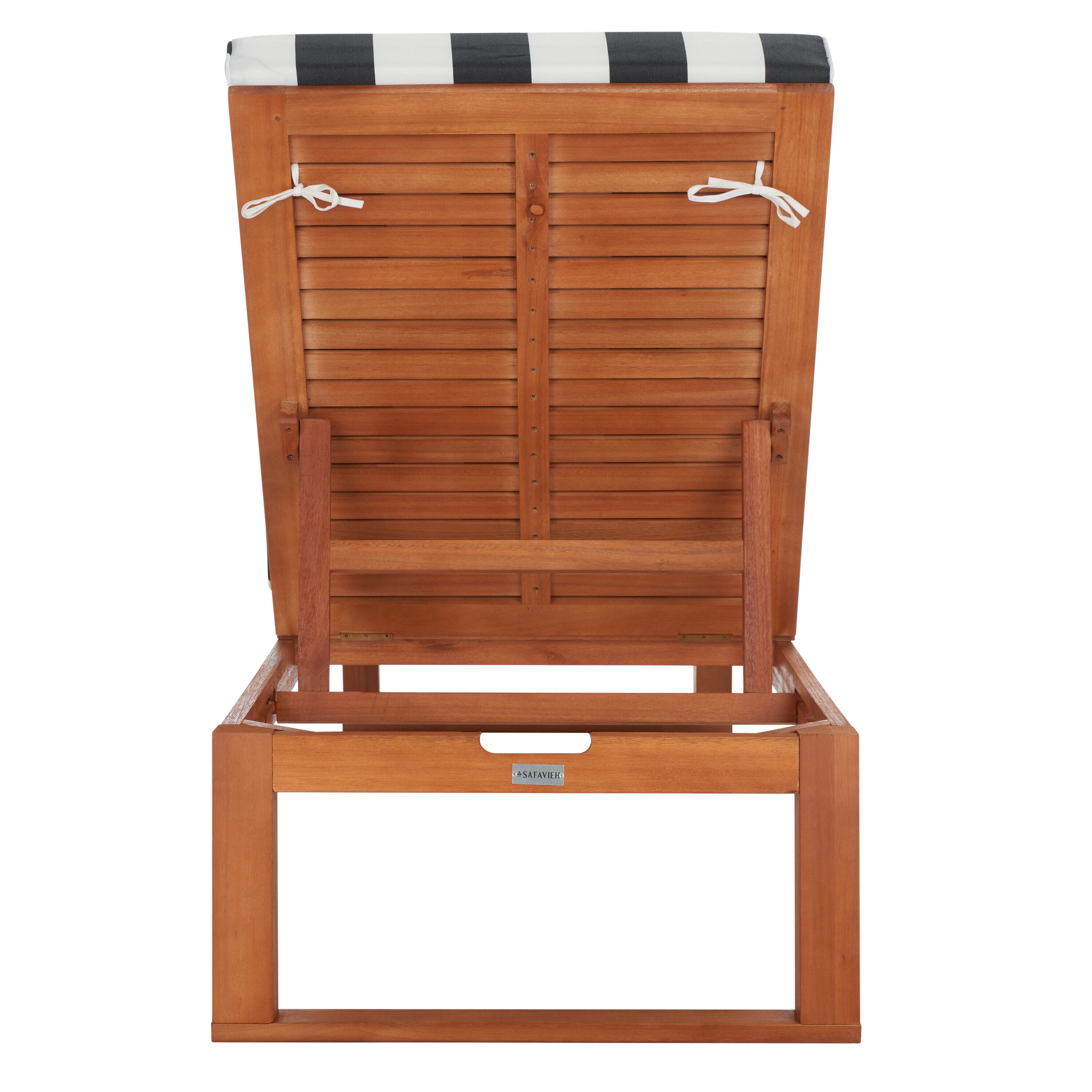 Safavieh PAT7024H Solano Natural Wood Frame Stationary Chaise Lounge Chair with Blue Slat Seat