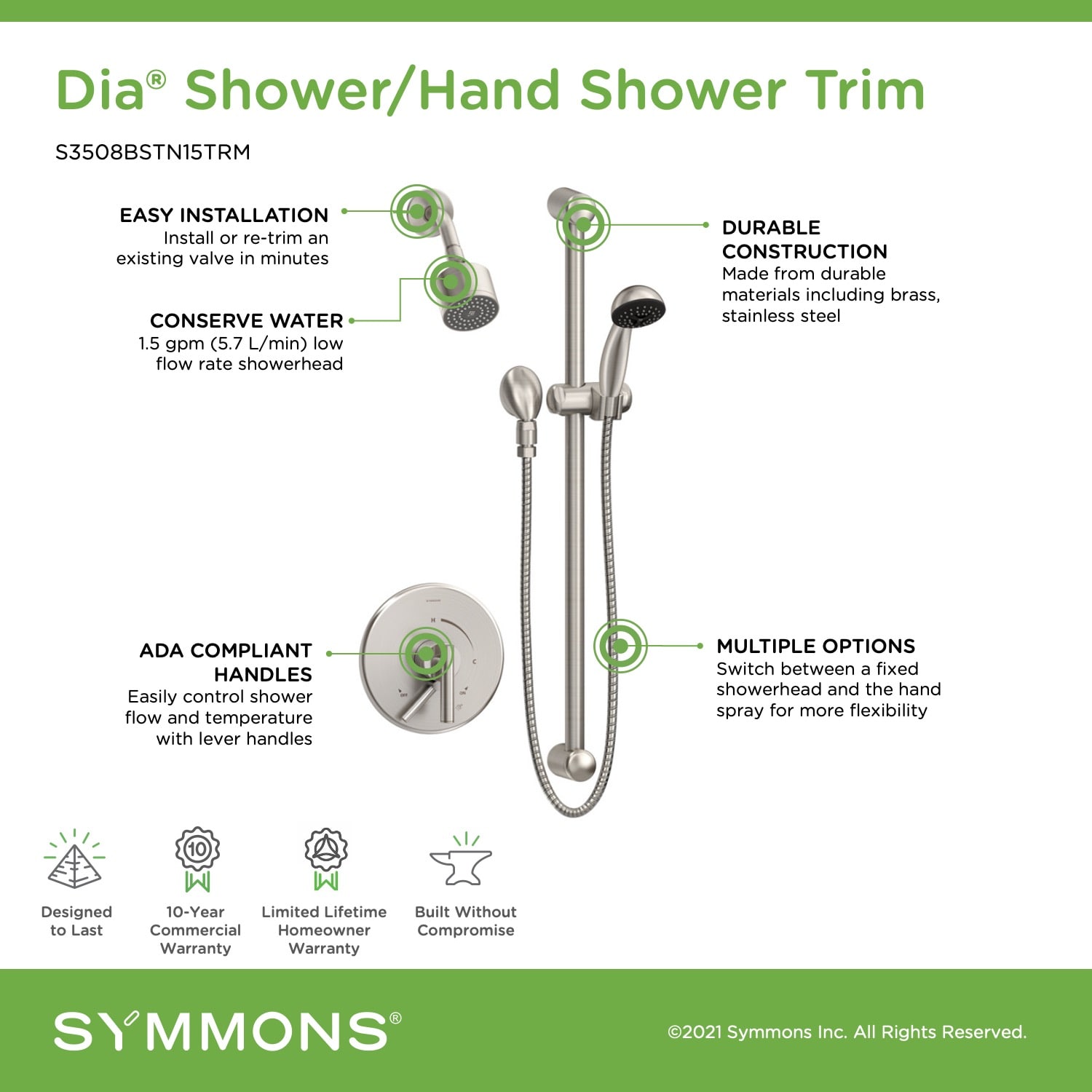 Symmons S3508BSTN15TRM Tub-Shower-Faucets - View #3