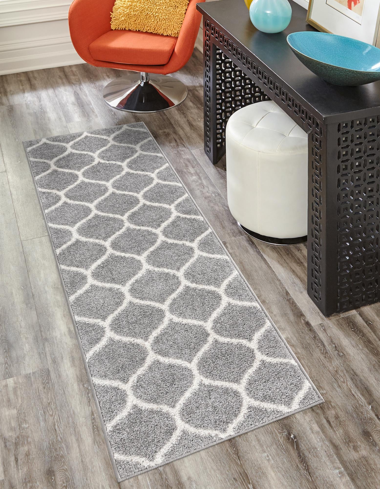Unique Loom 3146421 Trellis Frieze 2 x 9 (ft) Loomed Polypropylene Light Gray Rectangular Indoor Trellis Runner rug