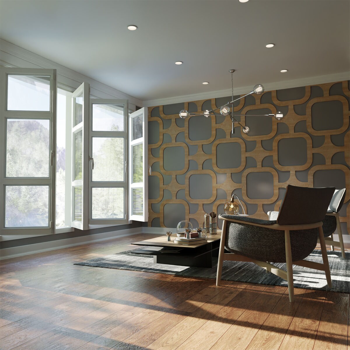 Ekena Millwork WALW24X24X0375LANHI 40-7/8-in x 23-3/8-in Smooth Paintable/Stainable Wood Fretwork Wall Panel ( 5.92-sq ft )