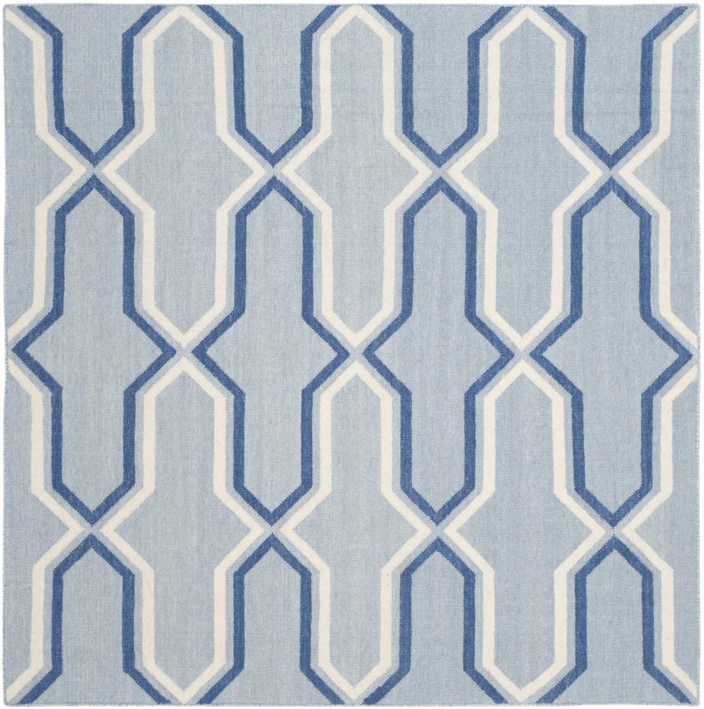 Safavieh DHU559B-6SQ Dhurries Shila 6 x 6 (ft) Wool Light Blue/Dark Blue Square Indoor Abstract Coastal Area rug