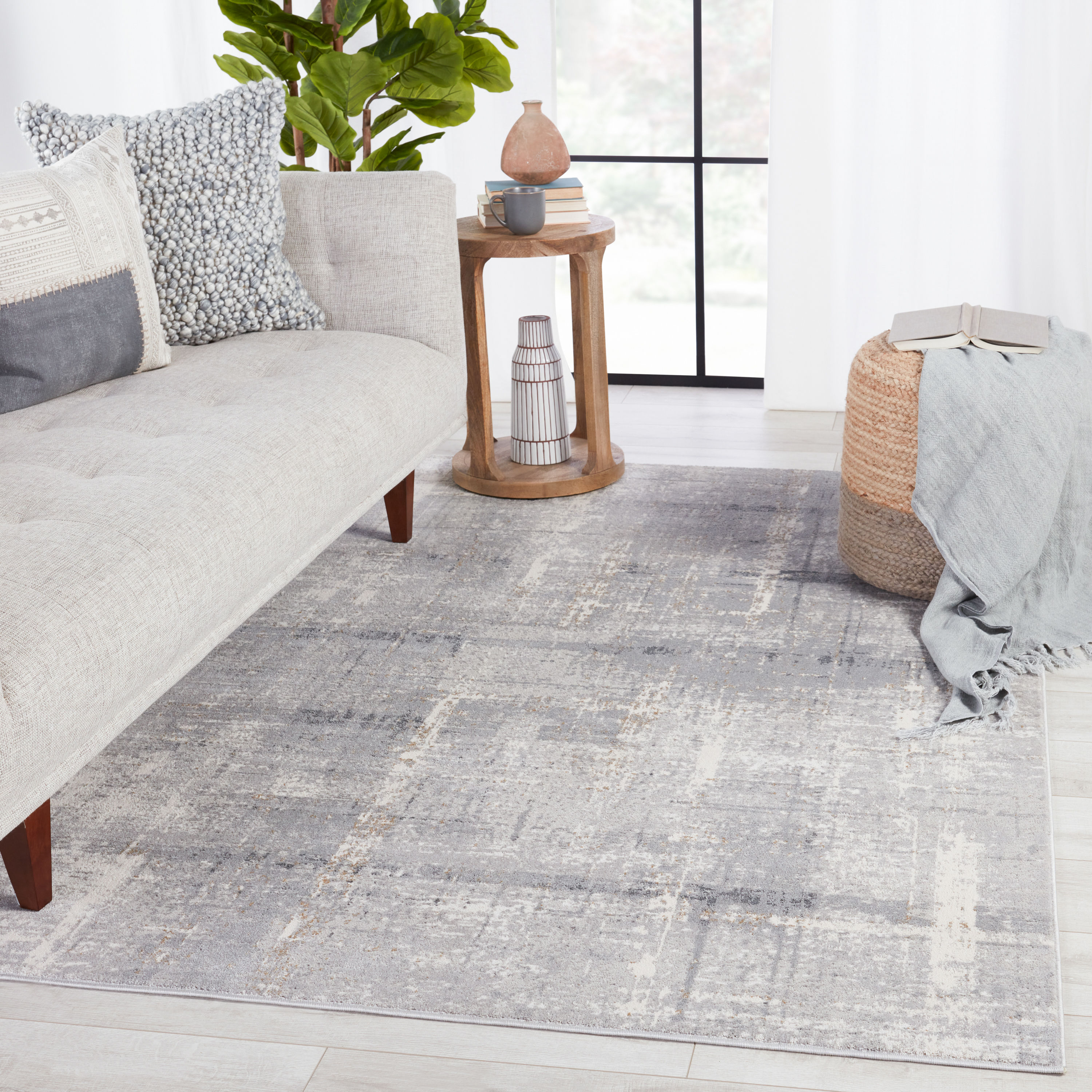 Jaipur Living RUG150991 Solace 9 x 13 (ft) Loomed Polypropylene Light Gray/Cream Rectangular Indoor Abstract Industrial Area rug