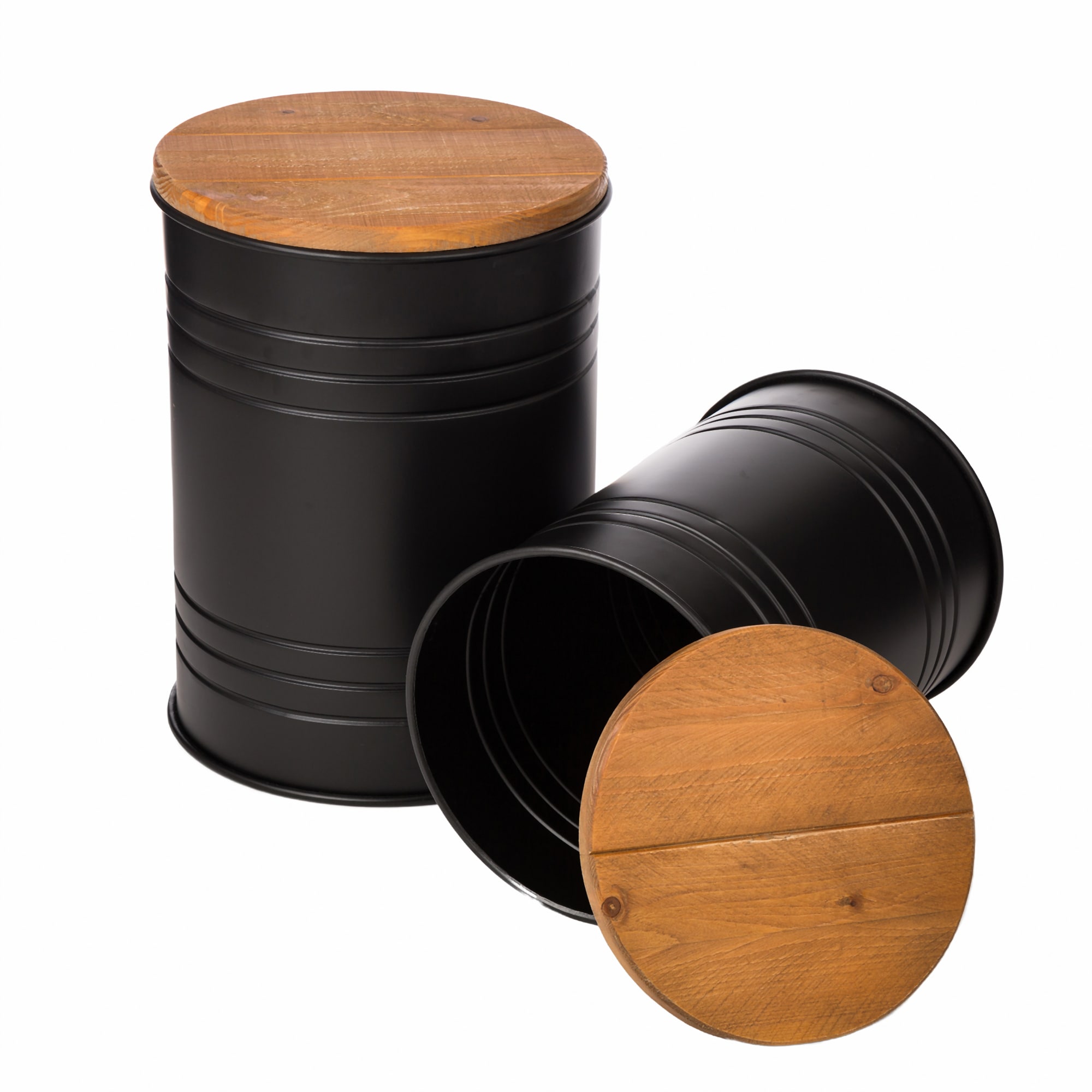 Rustic Farmhouse 19" Black Metal Storage Stool with Honey Wood Lid