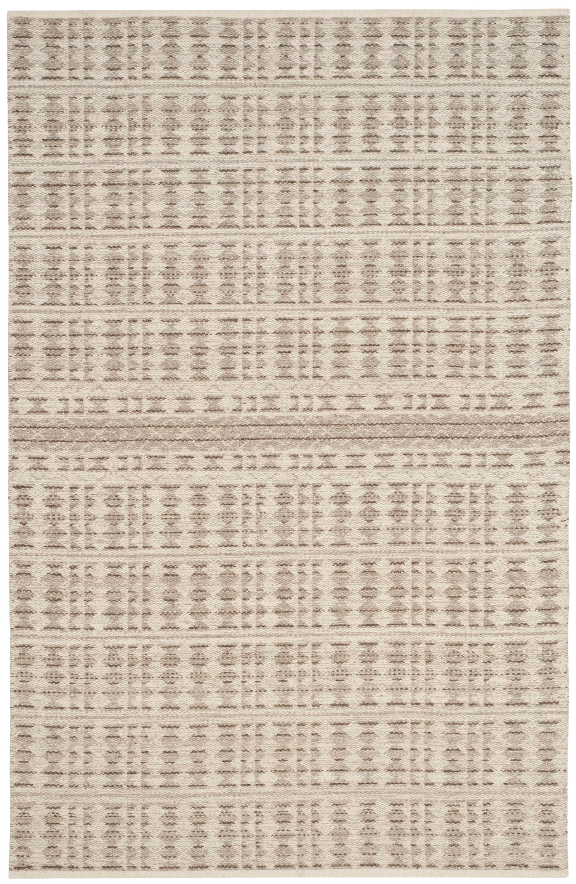 Gray and Ivory Flat Woven Wool 5' x 8' Area Rug