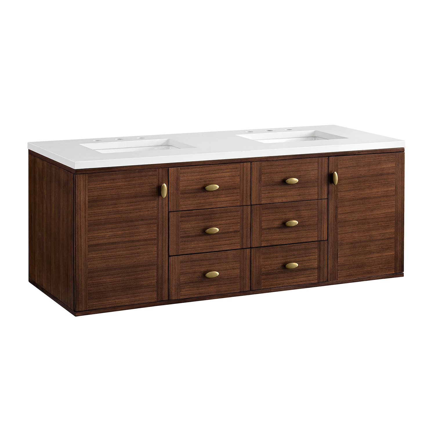 Amberly 60" Walnut Double Vanity with White Quartz Top