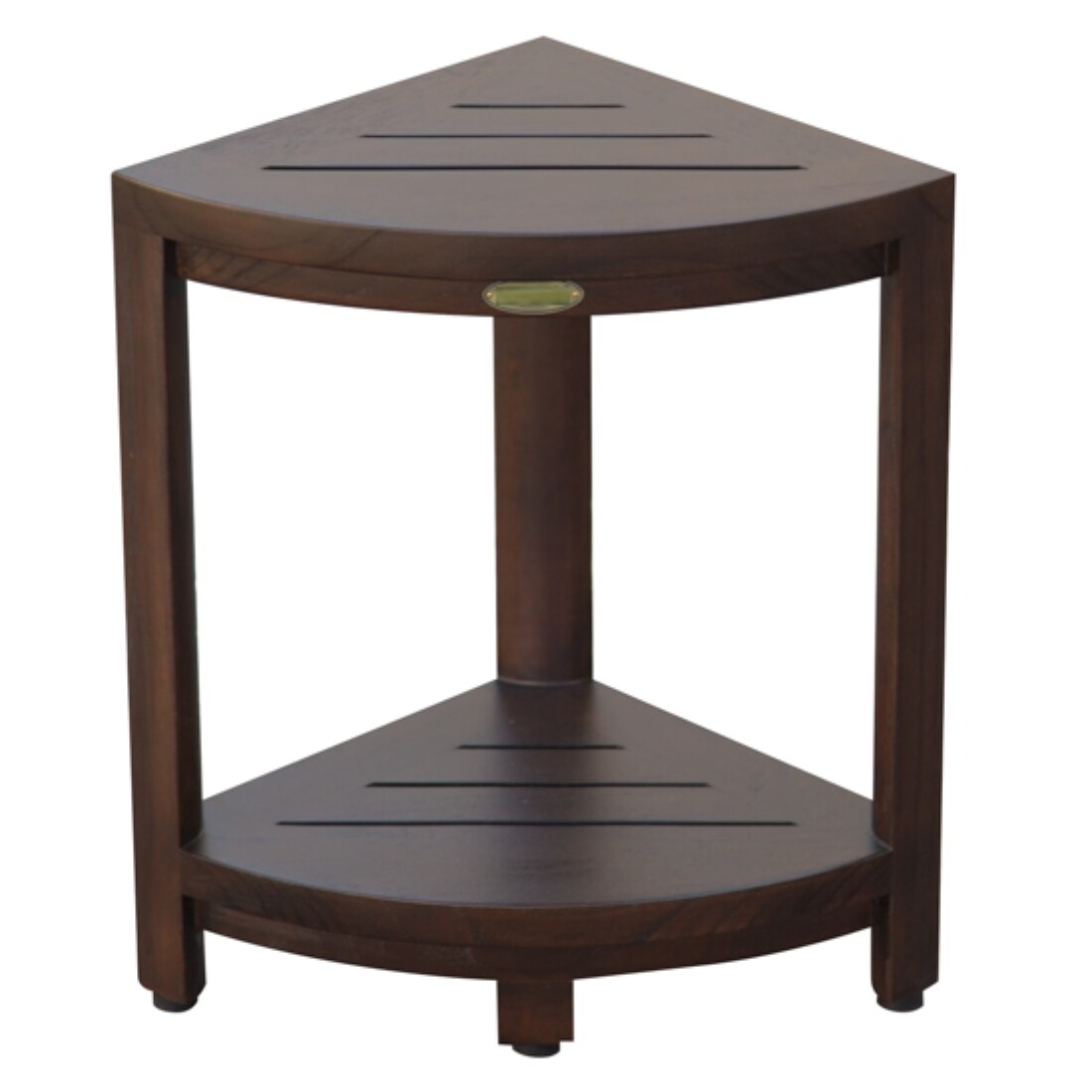 HomeRoots 4000376677 Compact Triangular Teak Shower Outdoor Bench with Shelf in Brown Finish