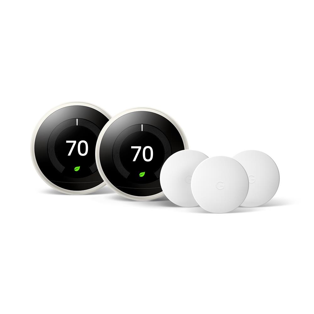 Google Nest Learning Smart Thermostat (3rd Generation) with WiFi Compatibility in White (2-Pack) and Google Nest Temperature Smart Sensor (3-Pack)