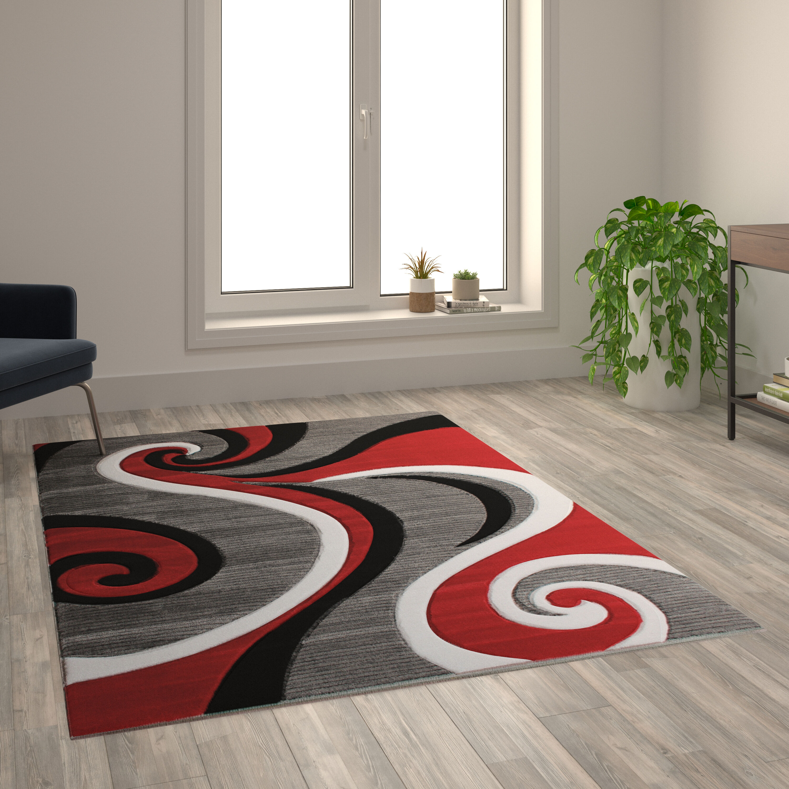 Flash Furniture Willow Modern High-Low Pile Swirled 8' x 10' Red Area Rug - Olefin Accent Rug