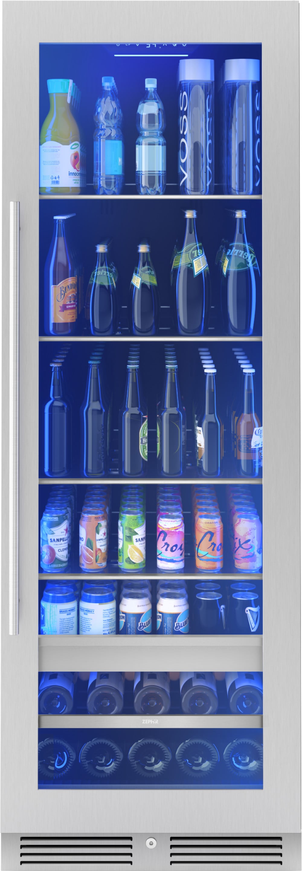 Zephyr PRB24F01BG Presrv 24-Inches W 266 -Can Capacity Stainless Steel Built-in/Freestanding Indoor Beverage Refrigerator with Glass Door