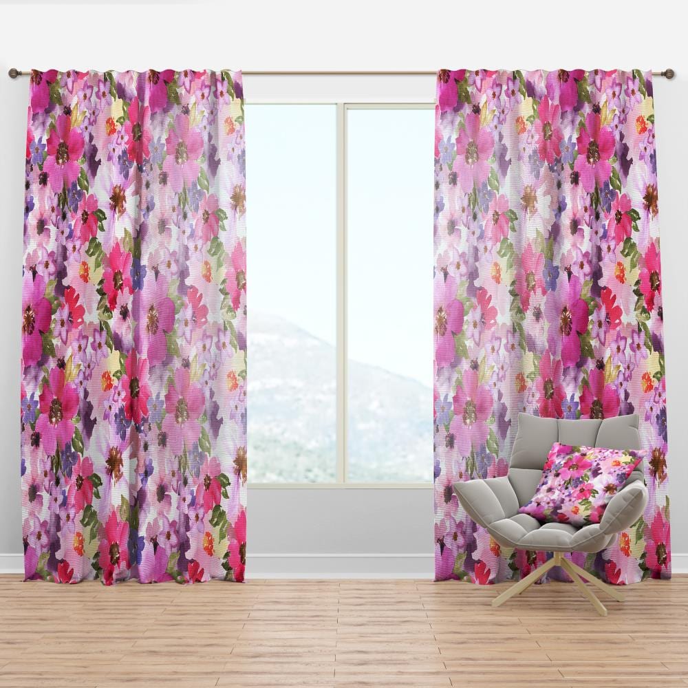 Designart CTN19295-52-120 120-Inches Pink Floral Room darkening Thermal lined Rod pocket Single curtain panel