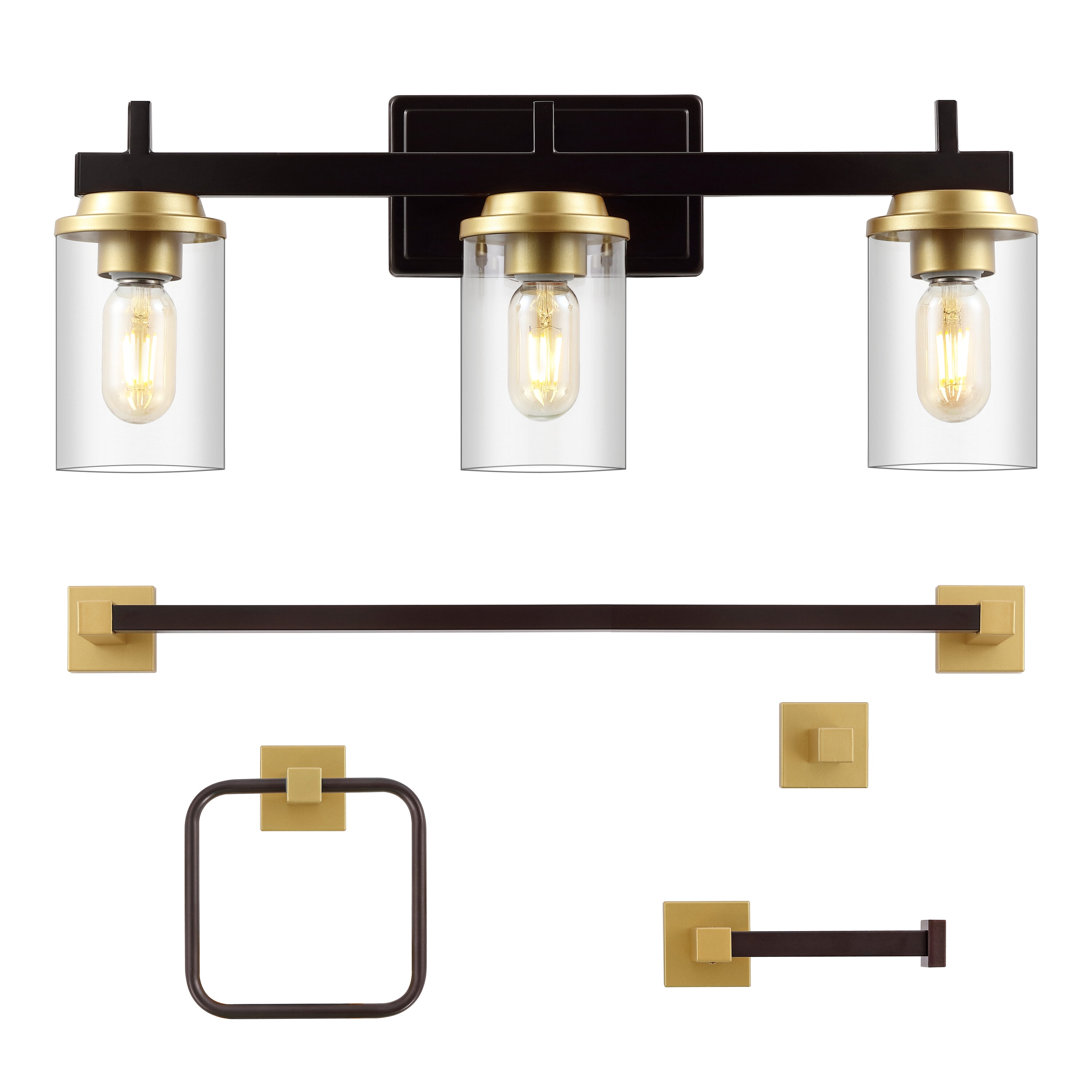 JONATHAN  Y JYL1502B Liam Farmhouse Industrial 5-Piece Vanity Light Set 23.25-in 3 -Light Oil-rubbed Black Farmhouse Vanity light