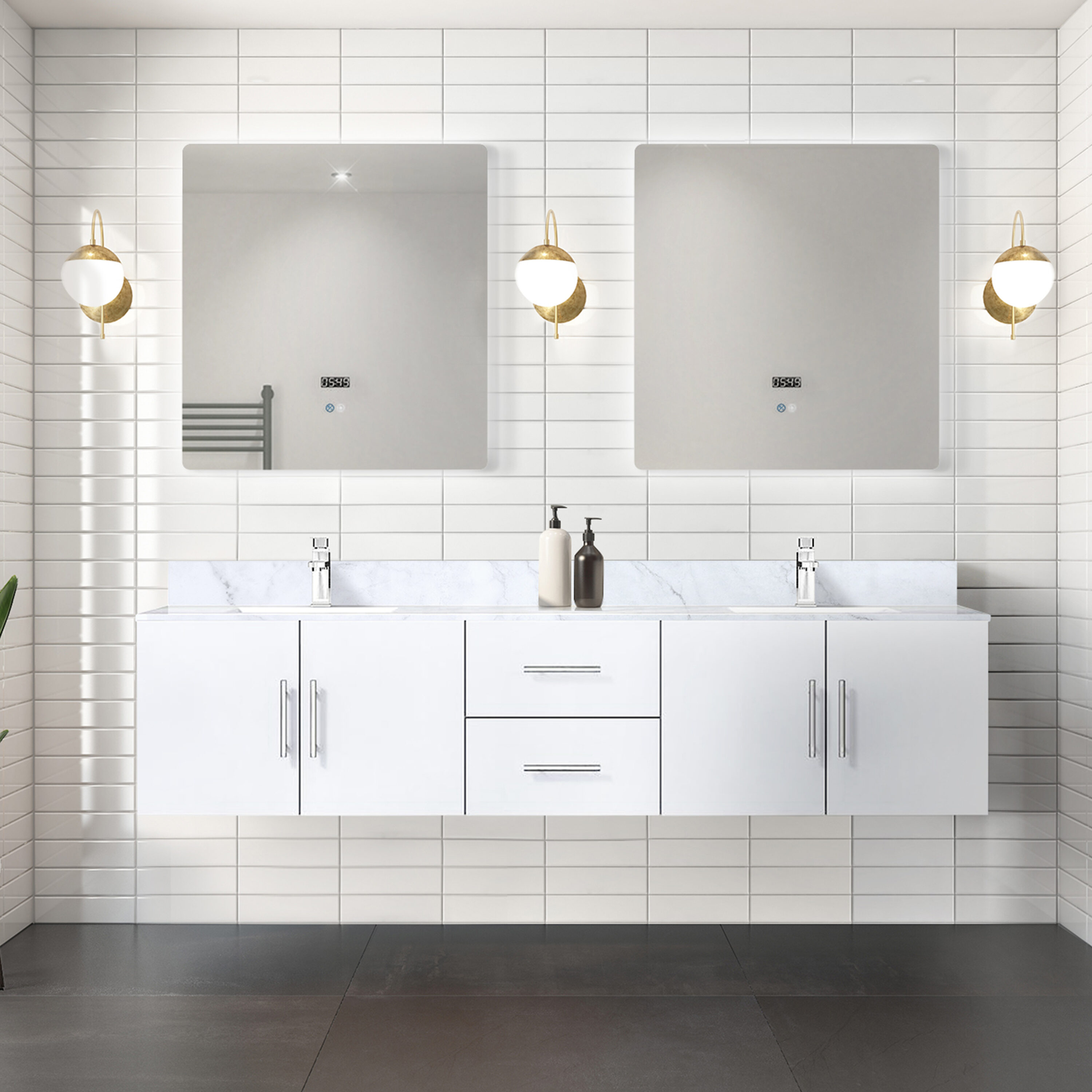 Lexora LG192280DM00000 Geneva 80-in Glossy White Bathroom Vanity Base Cabinet without Top