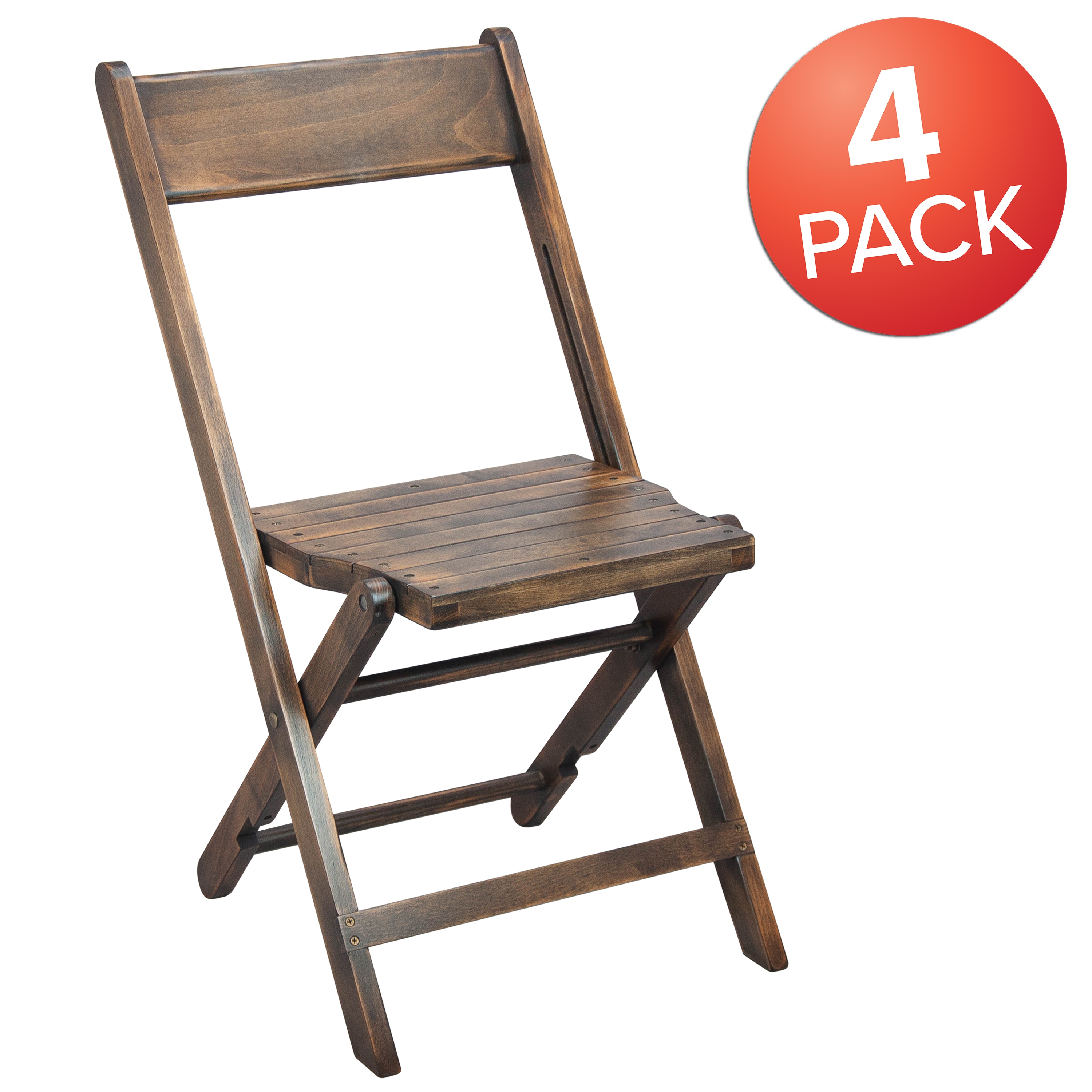Antique Black Slatted Wood Folding Event Chair, Set of 4
