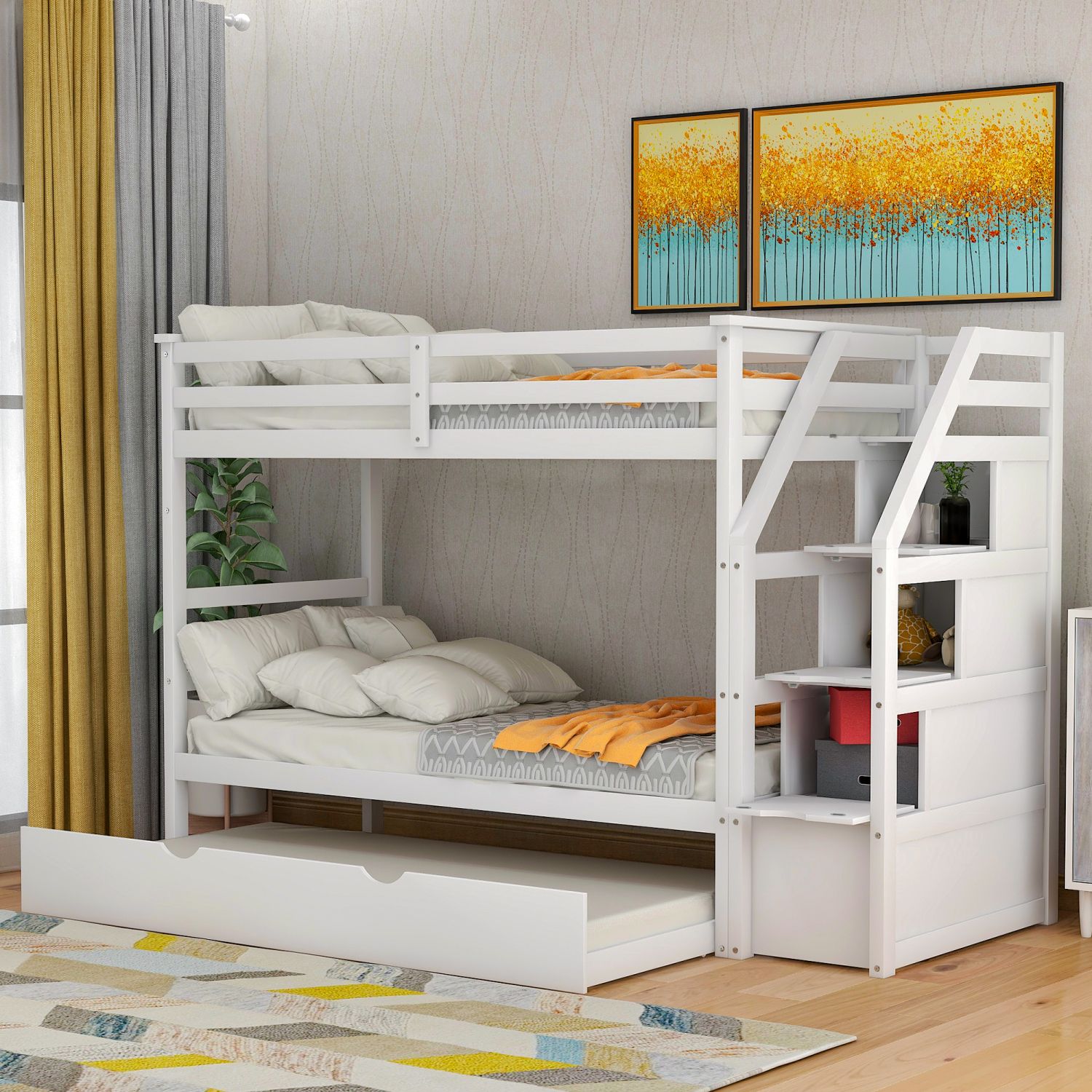 JASMODER LP000064AAK White Twin Composite Platform Bed with Storage