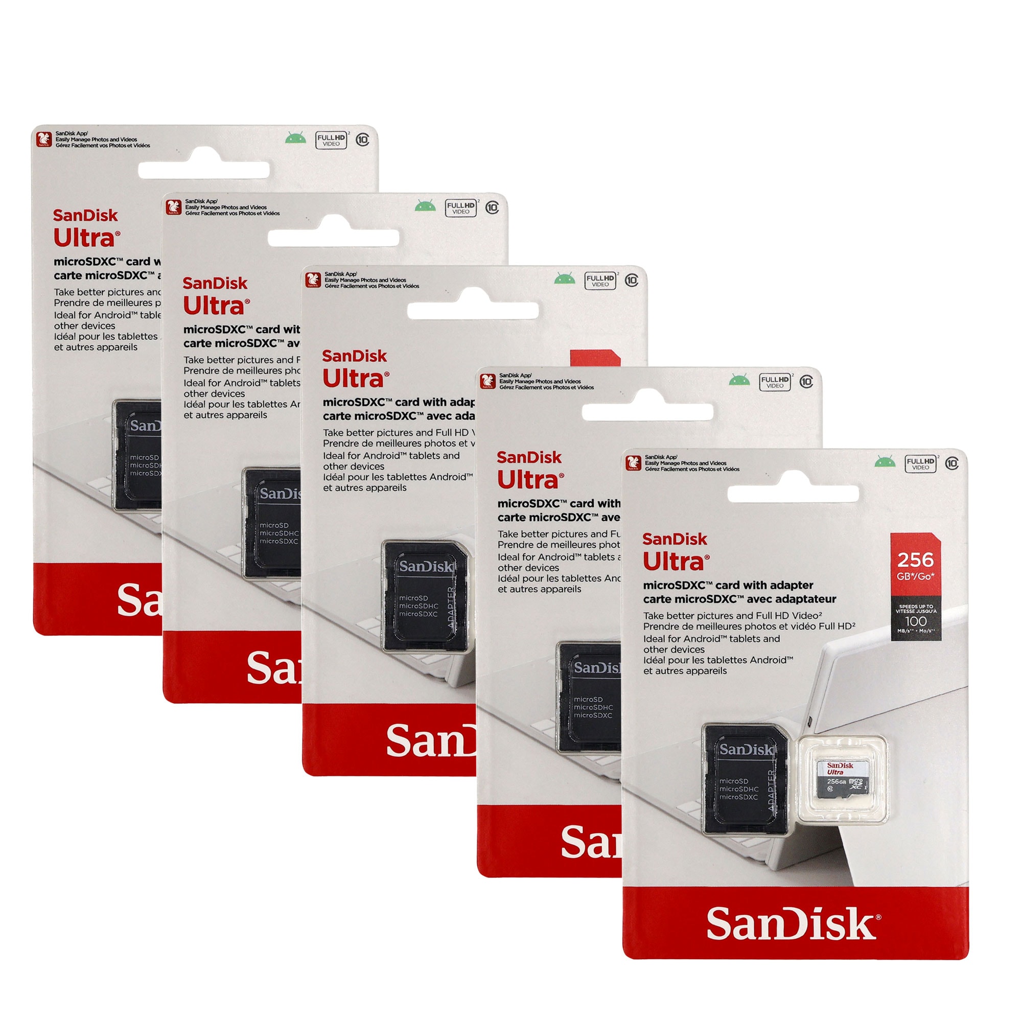 SanDisk 5x  Ultra 256GB 100MBs Class 10 Micro SDXC Memory Card Full HD Video with SD Adapter