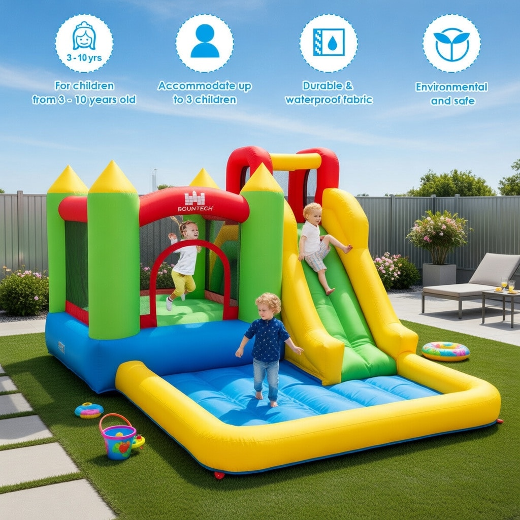 VERYKE Kids Inflatable Water Park Bounce House with Slide 138 x 110.5 x 75 Oxford Cloth Outdoor Play Center for Ages 3 10 Blower Not Included