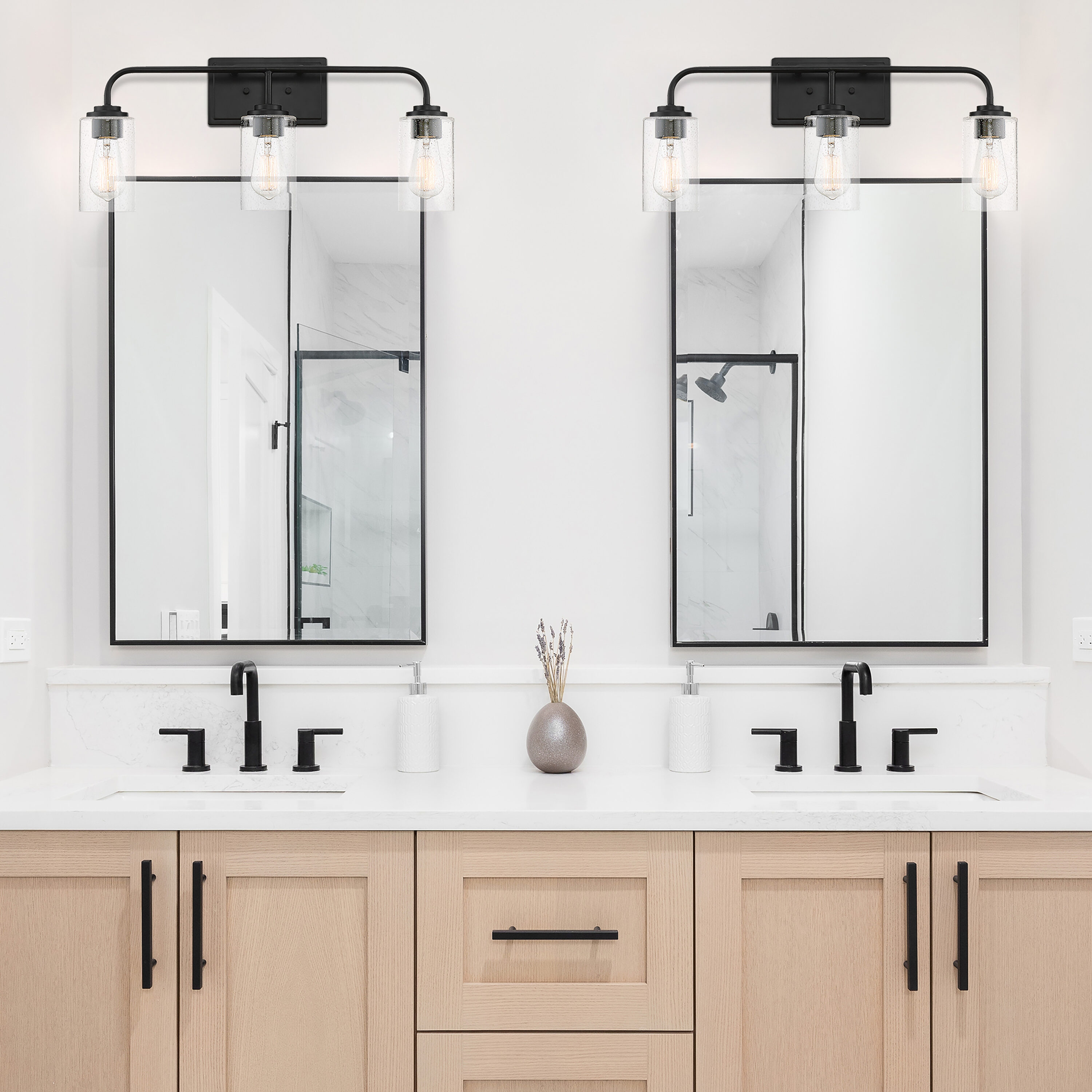 Matte Black 24.5" Dimmable Outdoor Bath Light with Clear Glass Shades
