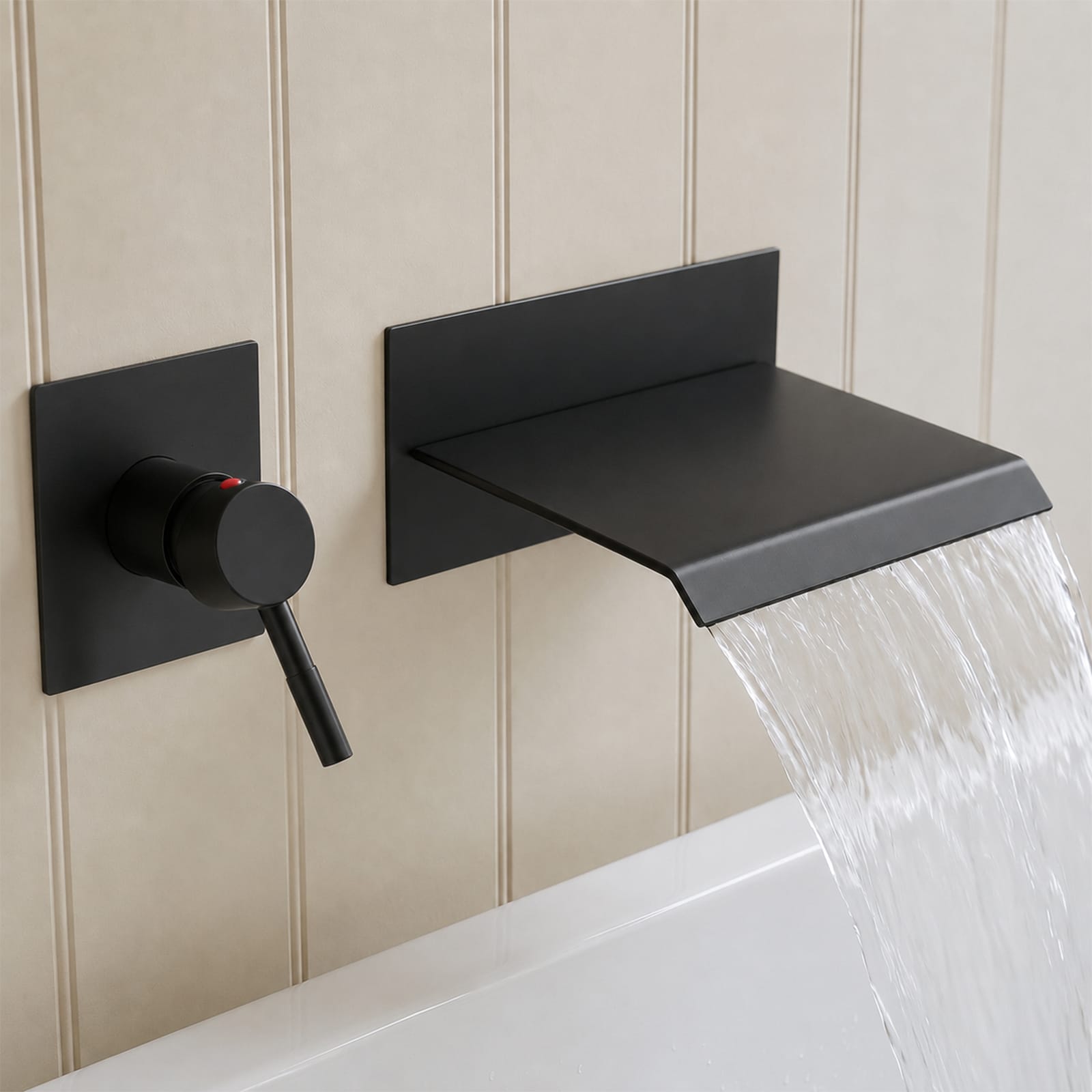 BWE Matte Black 1-handle Wall-mount Waterfall Bathtub Faucet