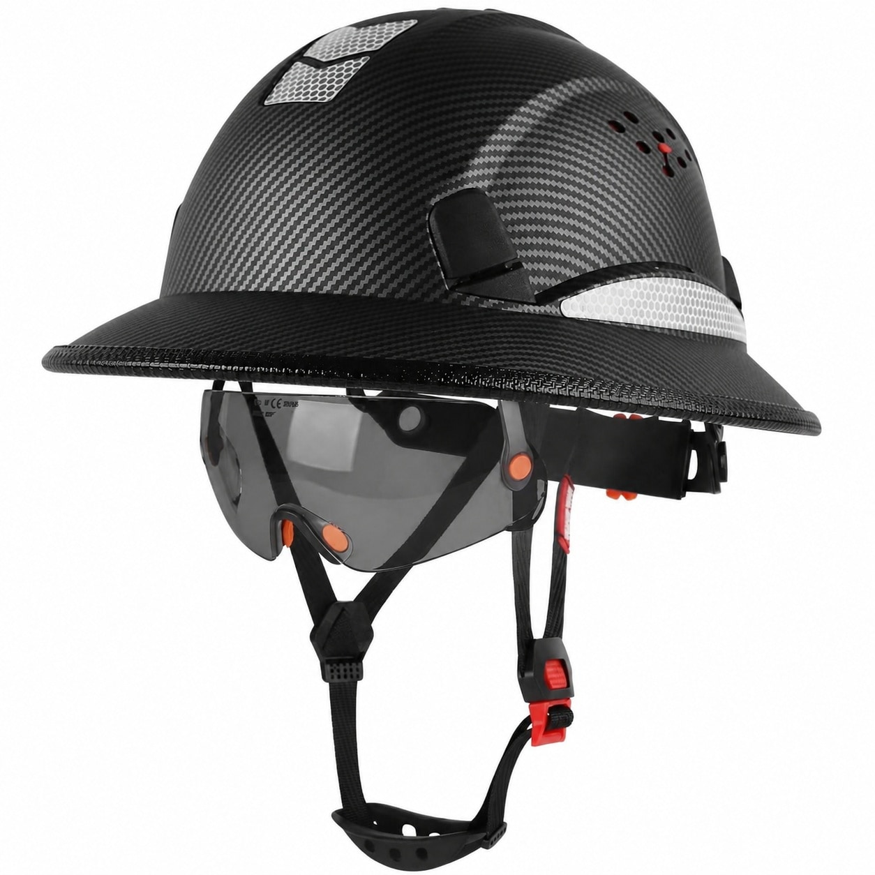 Etokfoks Lightweight High Impact HDPE Full Brim White Hard Hat with Built in Visor Class C 6 Point Ratchet Suspension #LETXDAJ40