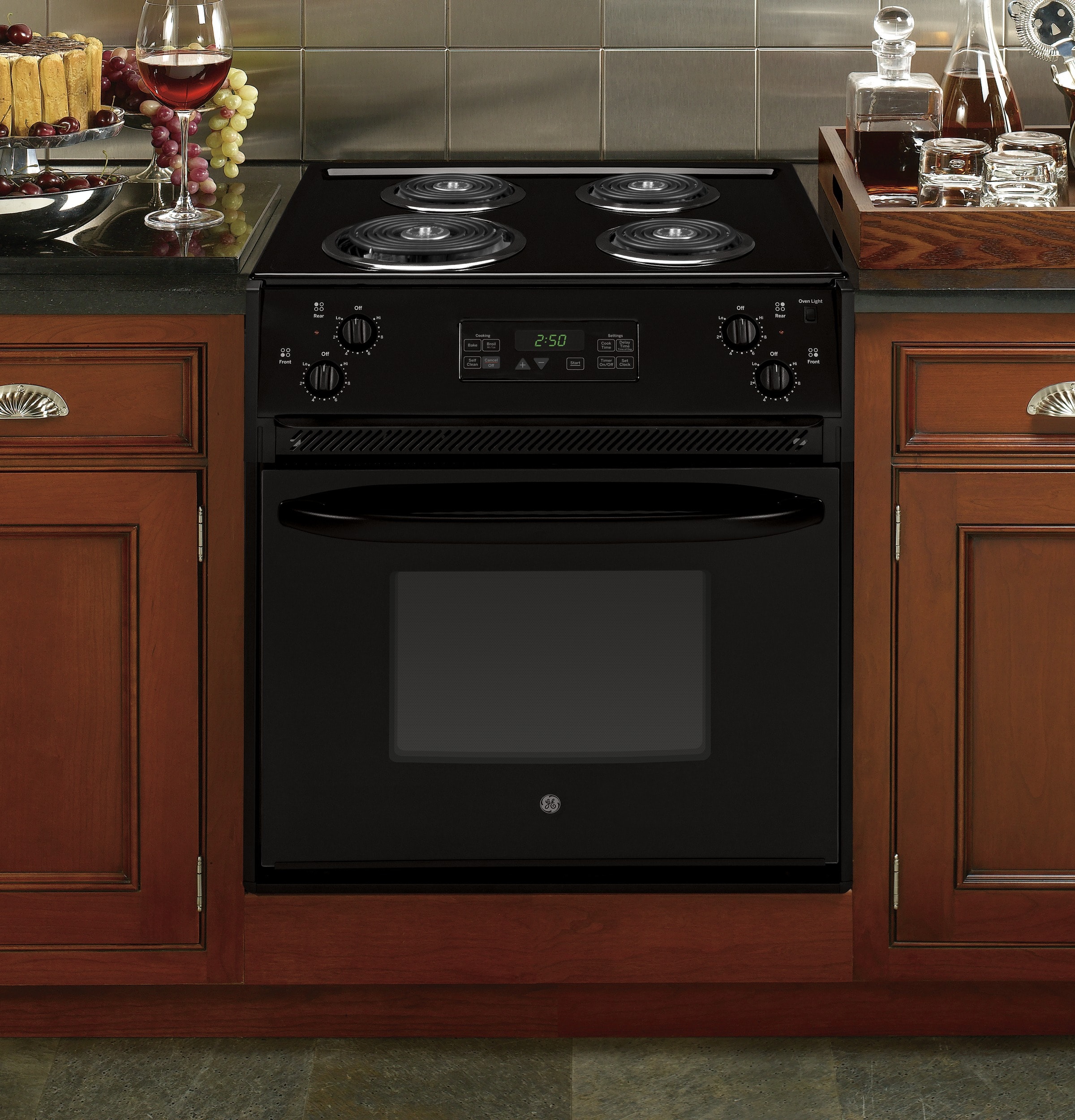 GE 27-in 4 Elements 3-cu ft Self-Cleaning Drop-In Electric Range (Black) at