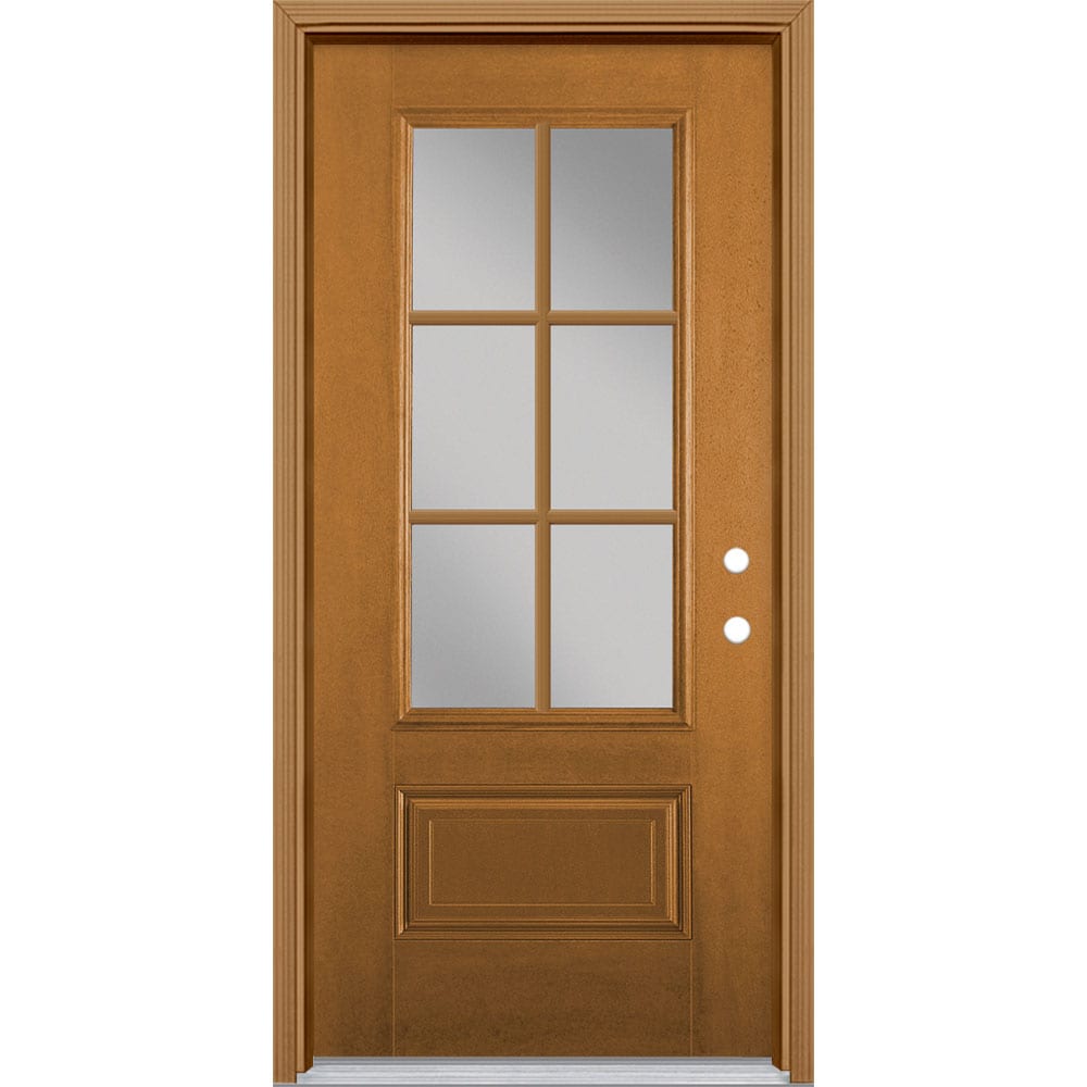 Masonite 2572051 36-in x 80-in Fiberglass 3/4 Lite Left-Hand Inswing Oak Crest Stained Prehung Single Front Door with Brickmould Insulating Core