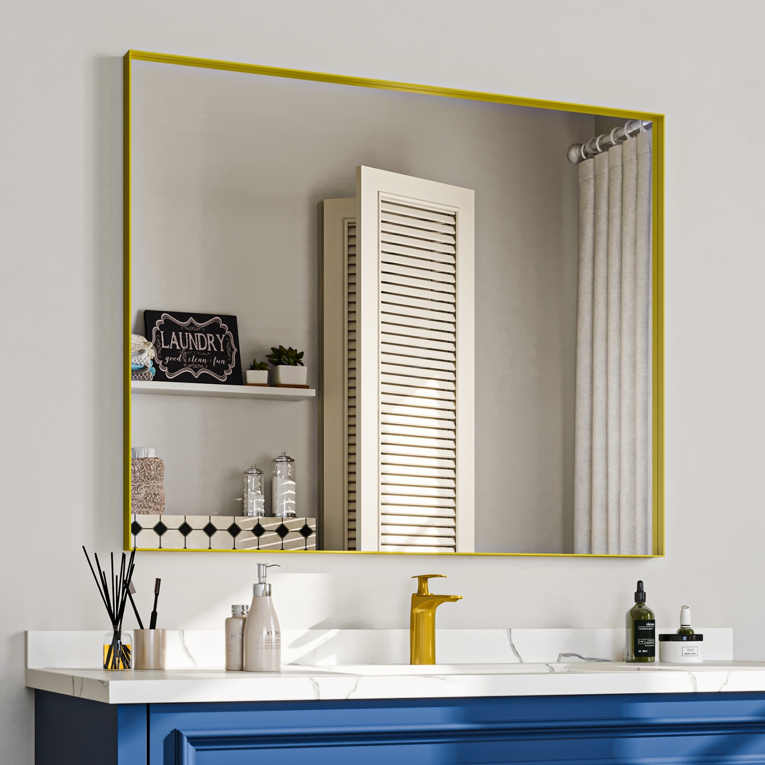 waterpar WPLO-2412 40-Inches x 32-Inches Framed Rectangle Bathroom Vanity Mirror ( Gold )
